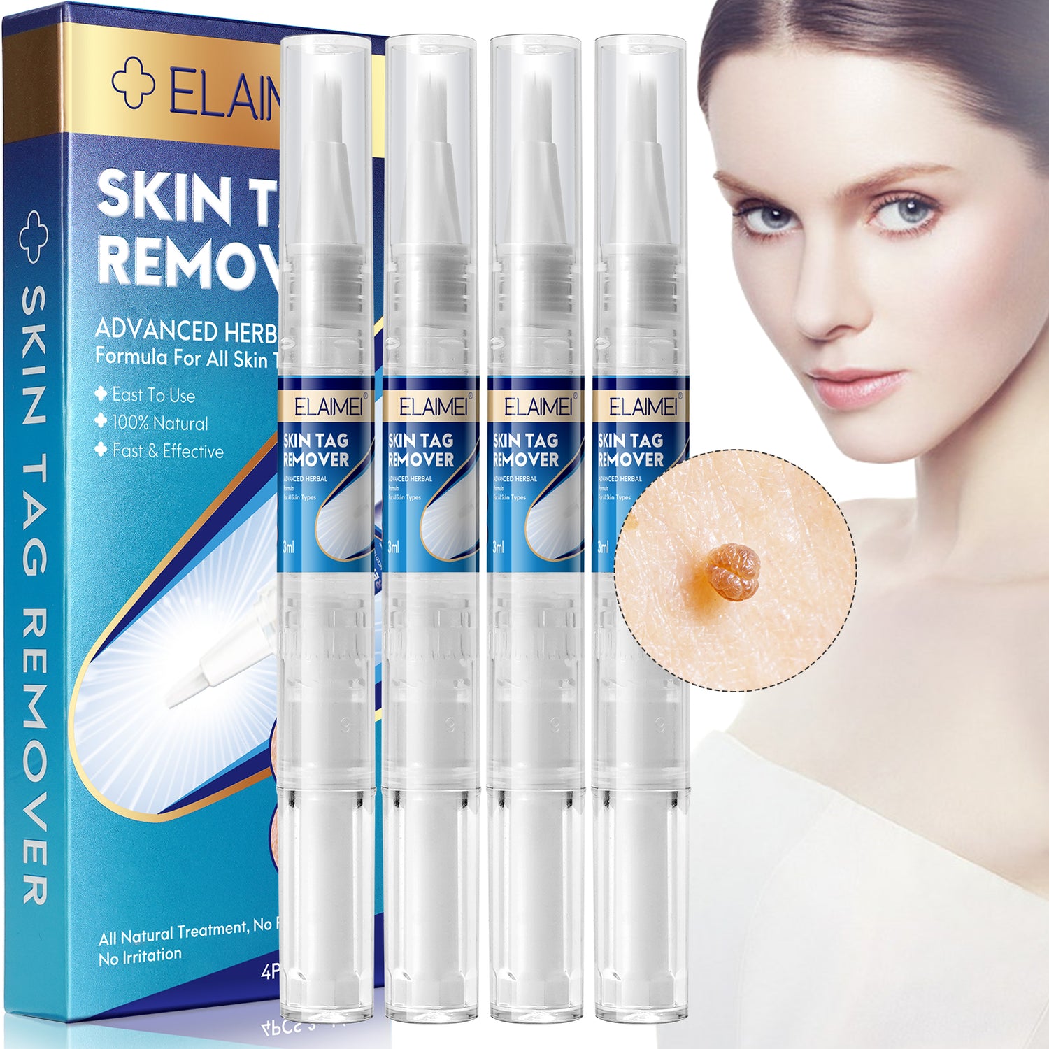 ELAIMEI Skin Tag Remover Kit, Anti Mole & Wart Body Pens, 4pcs