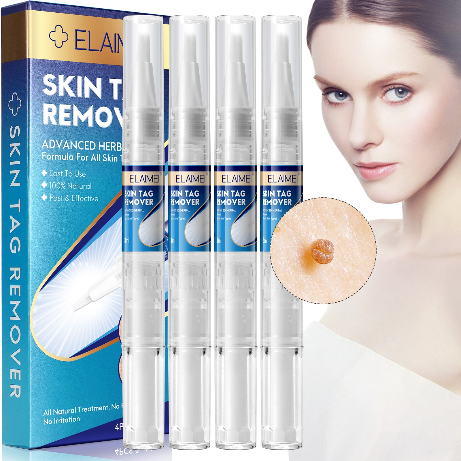 ELAIMEI Skin Tag Remover Kit, Anti Mole & Wart Body Pens, 4pcs