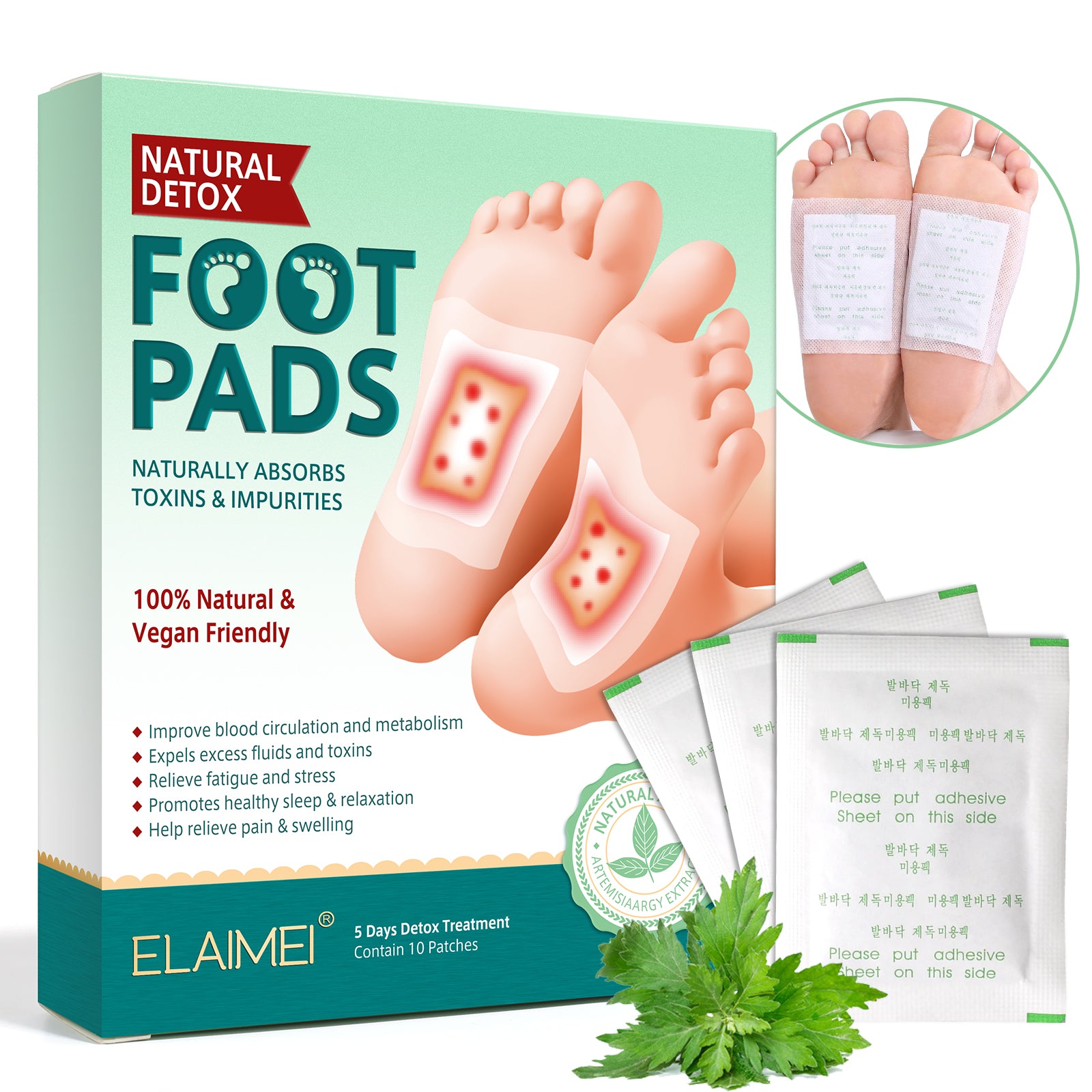 ELAIMEI Adhesive Detox Foot Patches, Toxin Removal Pads (10 pcs)