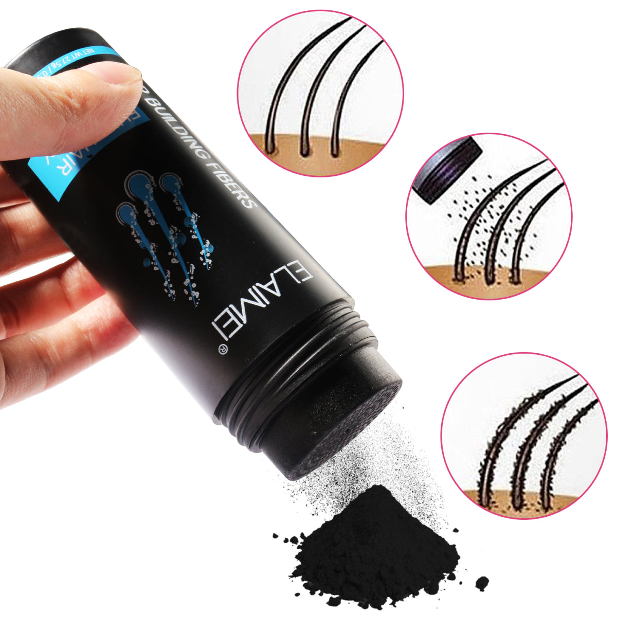 ELAIMEI Hair Loss Building Fibers, 27.5 g (Black)