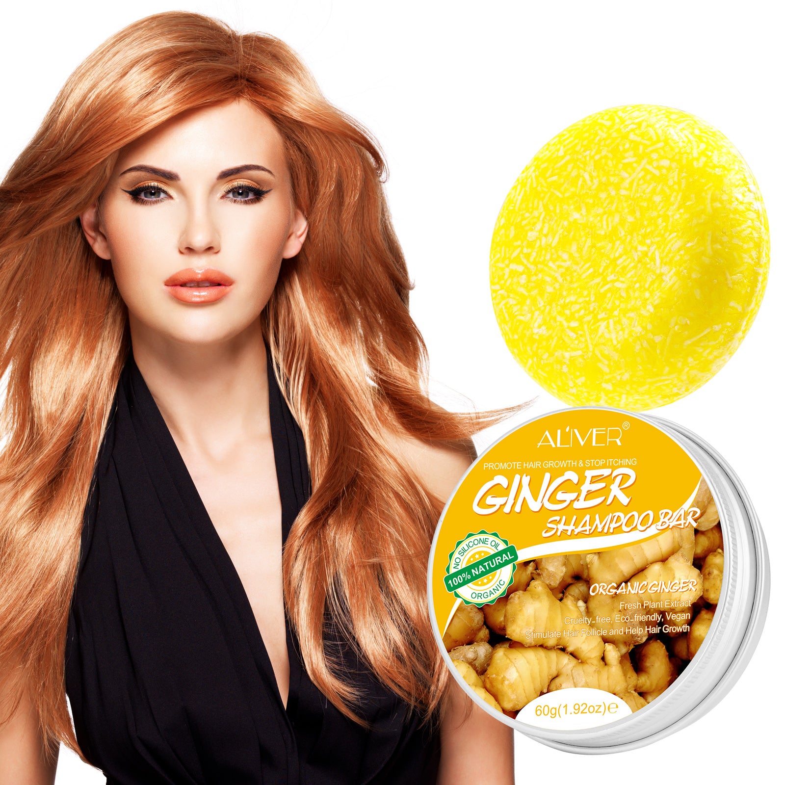 ALIVER Organic Ginger Shampoo Bar for Hair Growth, 60g