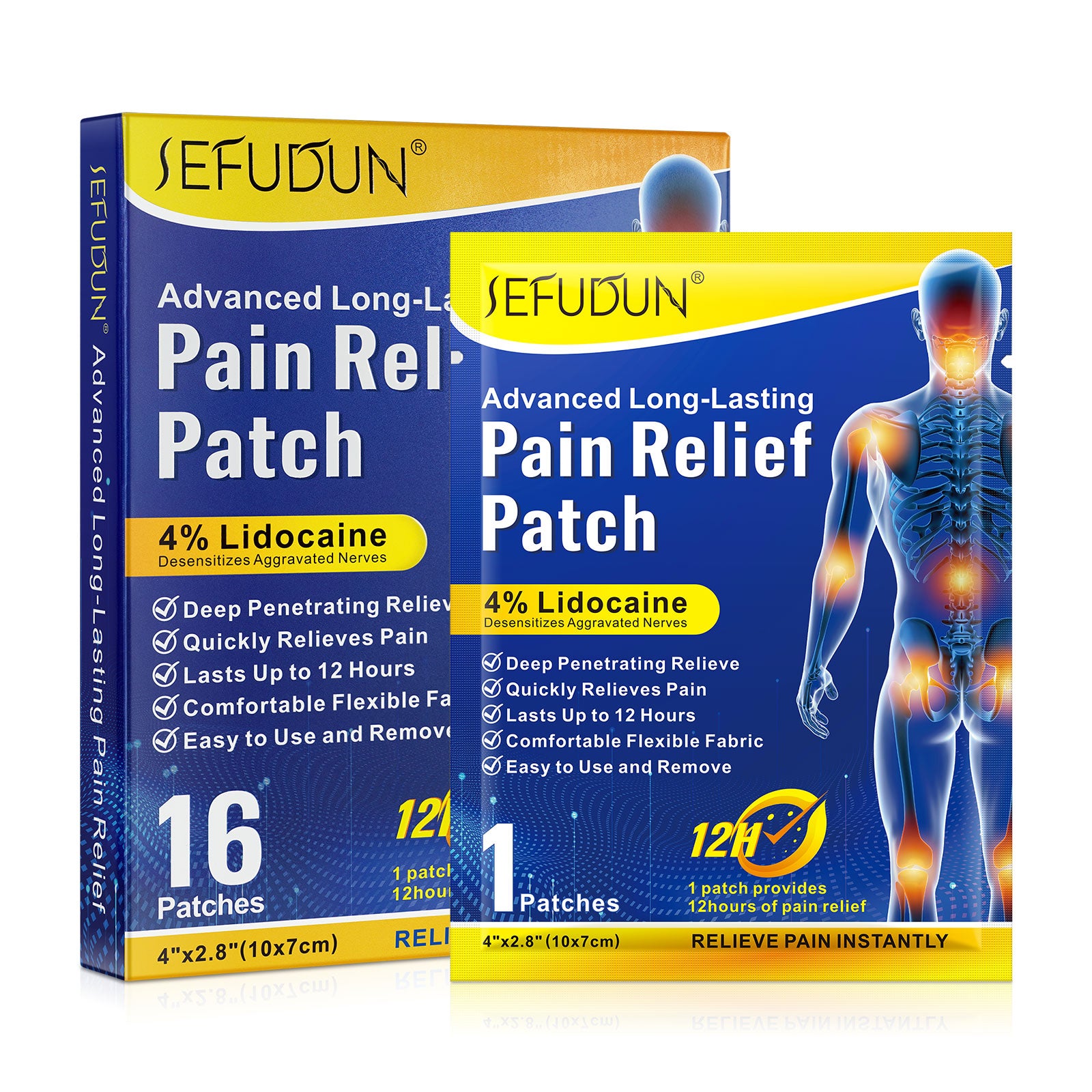 SEFUDUN 4% Lidocaine Pain Relief Patches, 16pcs