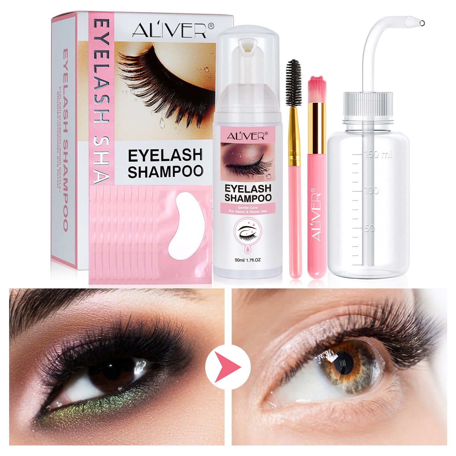 ALIVER Eyelash Shampoo for Lash Extension, Kit