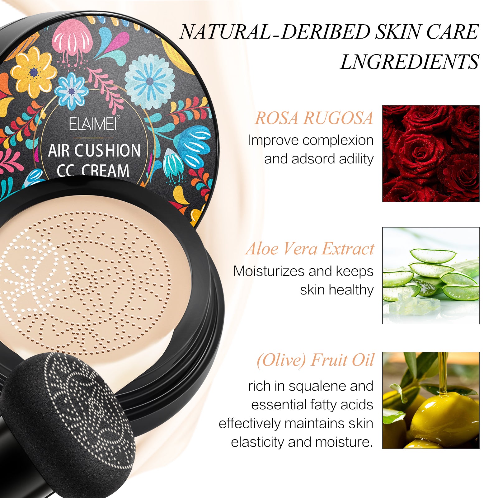 ELAIMEI Air Cushion CC Cream Concealer, Ivory White