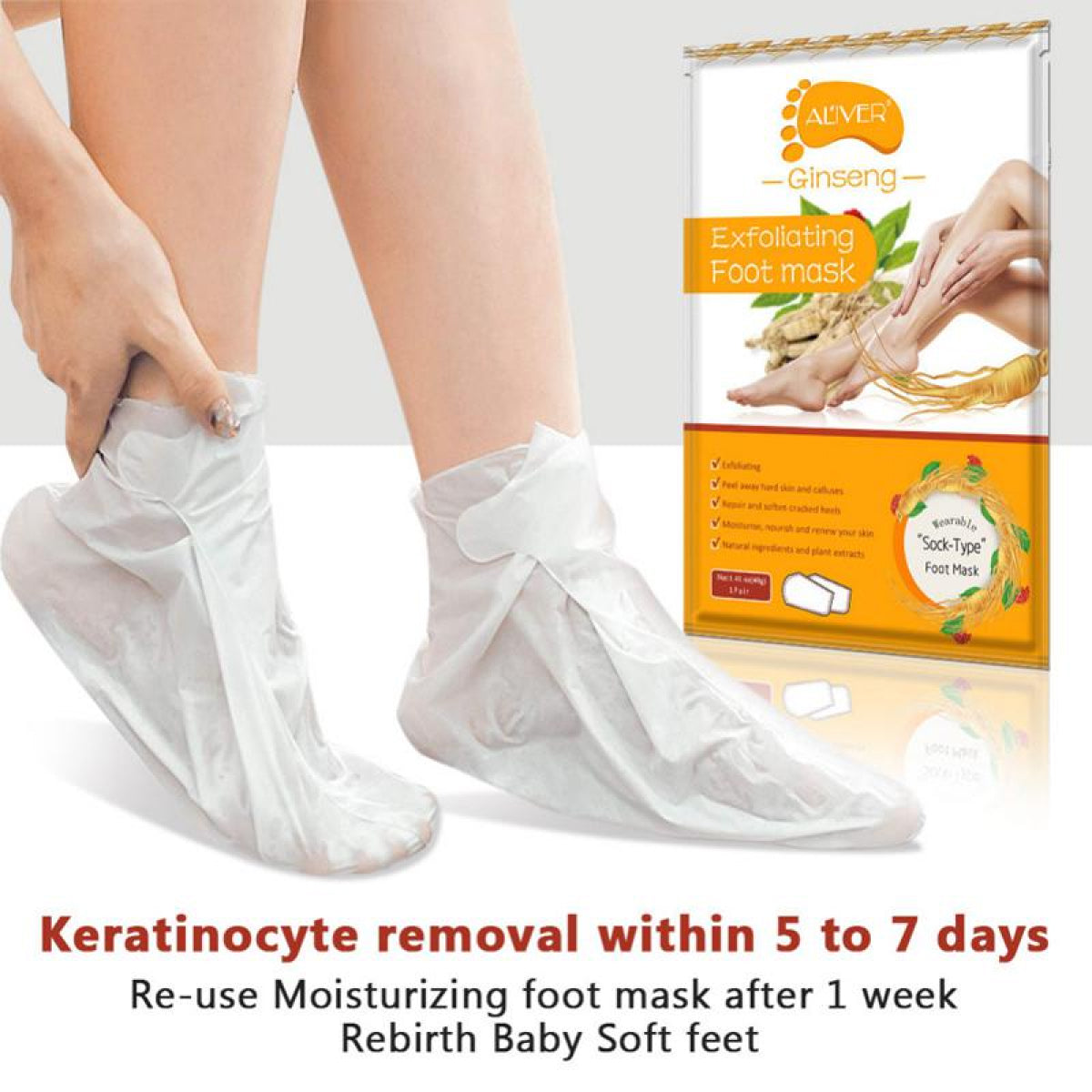 ALIVER Ginseng Soft Foot Peel Mask for Dry Cracked Feet