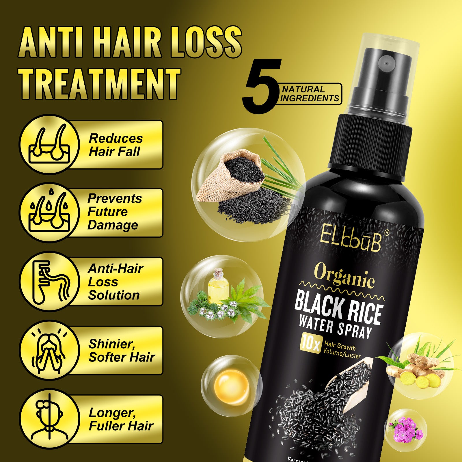 ELBBUB Organic Black Rice Water Spray, 120ml