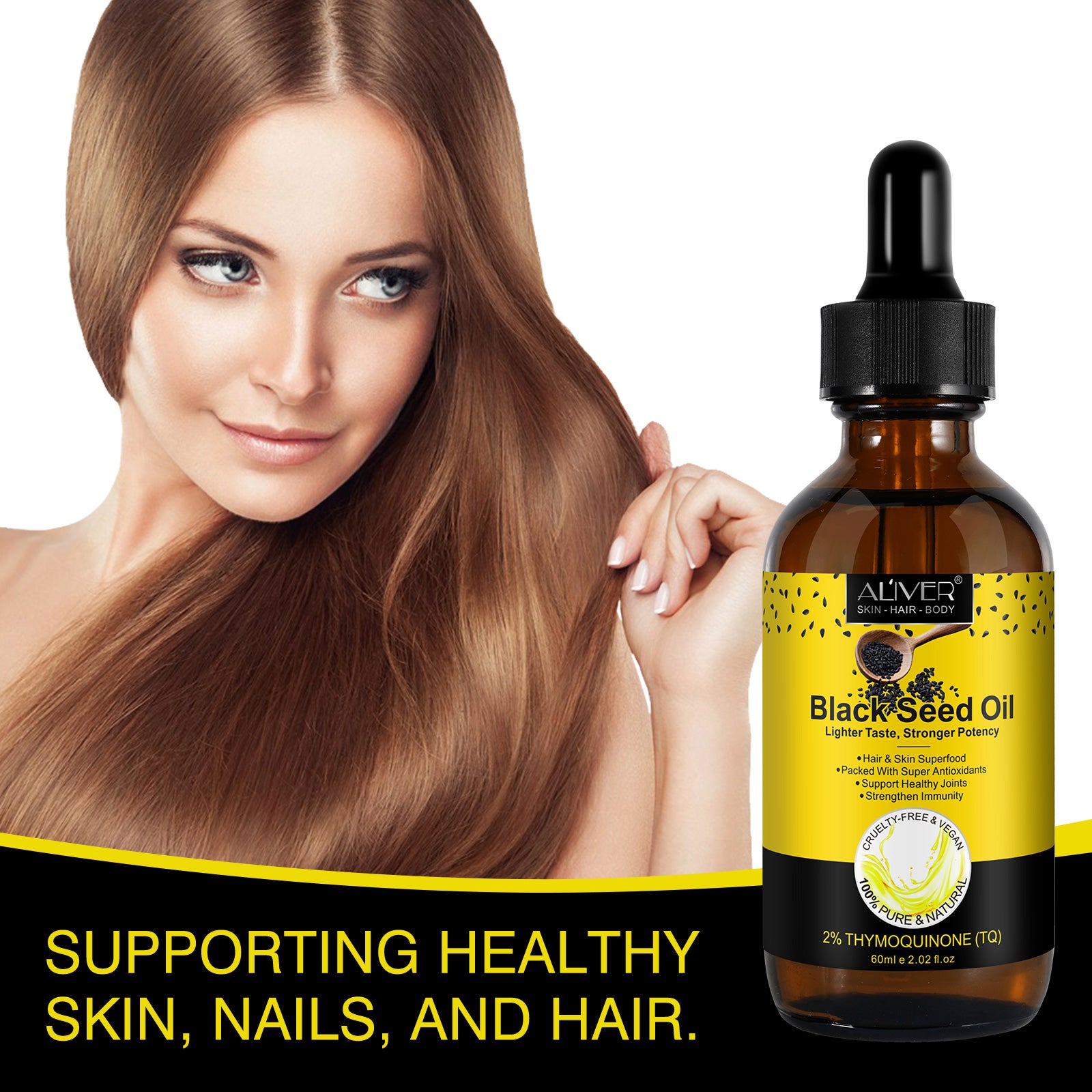 ALIVER Pure Black Seed Oil for Hair Growth, 60ml