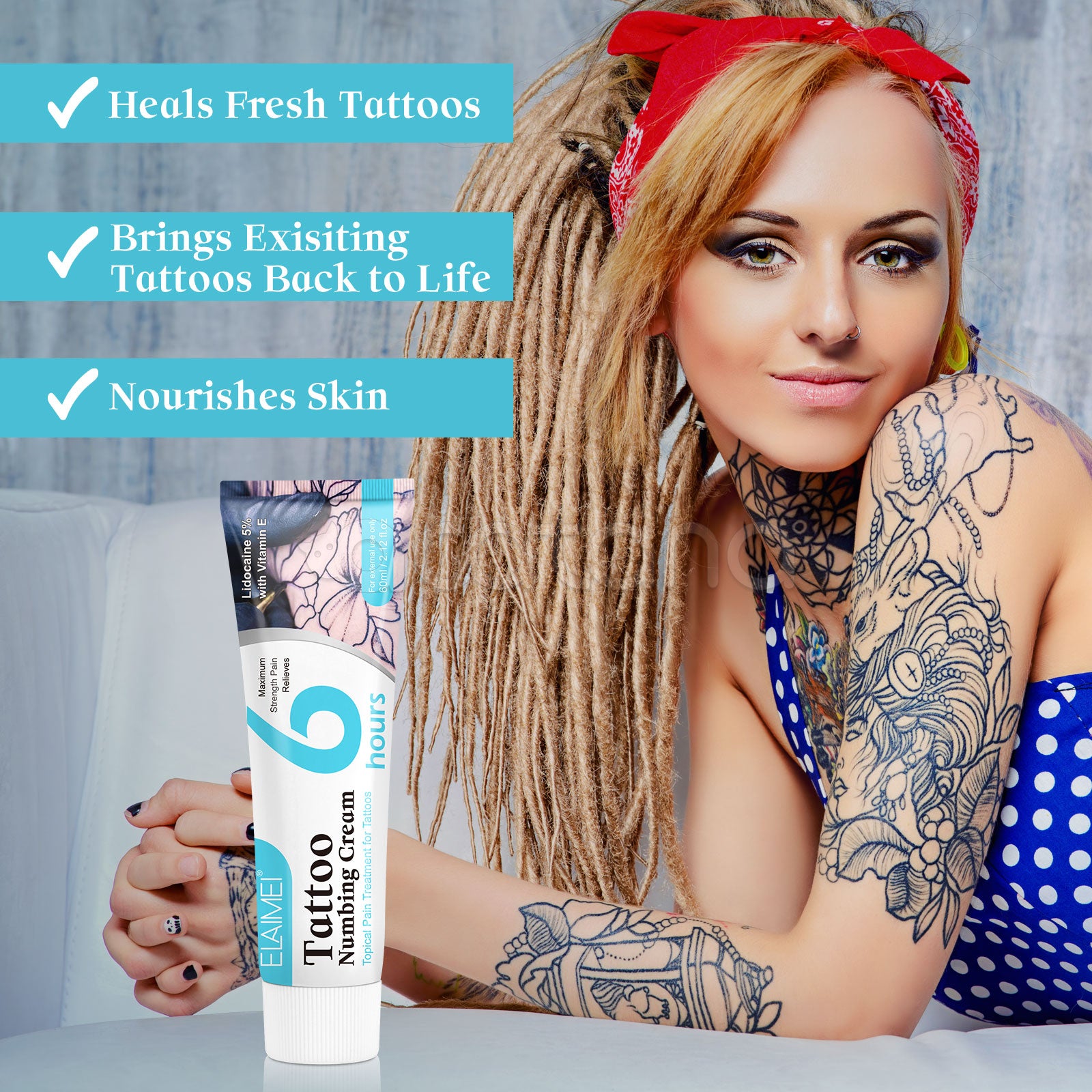 ELAIMEI Aftercare Tattoo Numbing Cream, 60ml