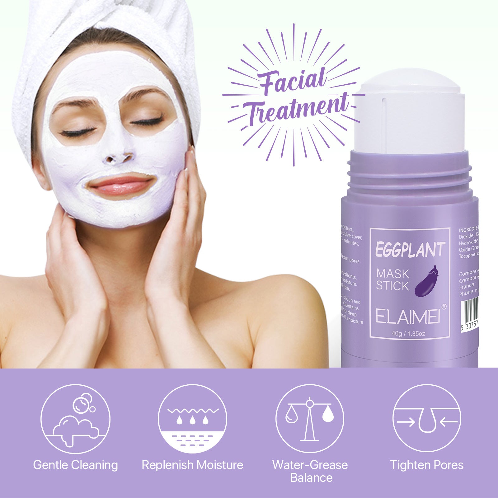 ELAIMEI Eggplant Purifying Clay Stick Mask, 40g
