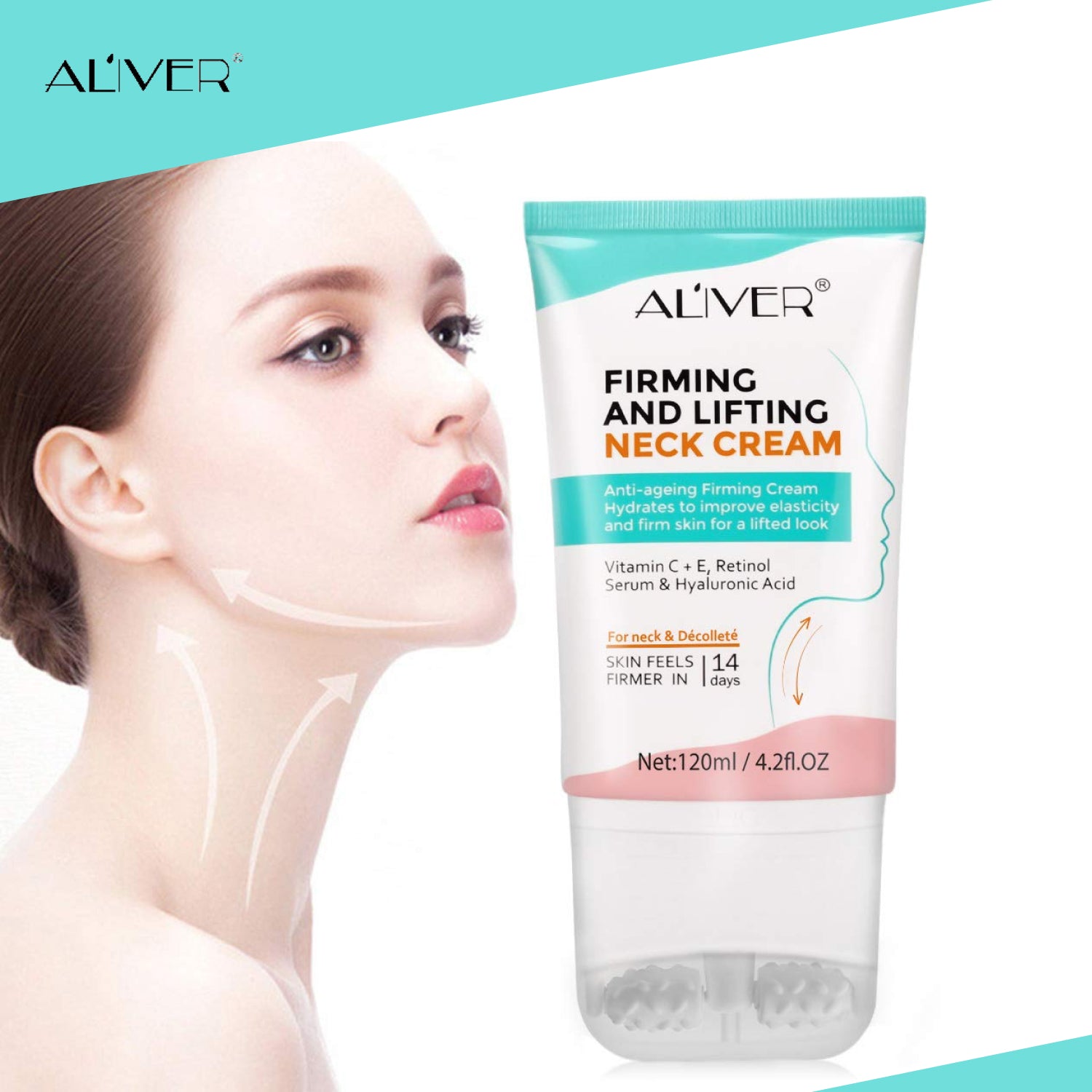 Aliver Firming Neck Skin Cream Roller for Facial Lifting Massage