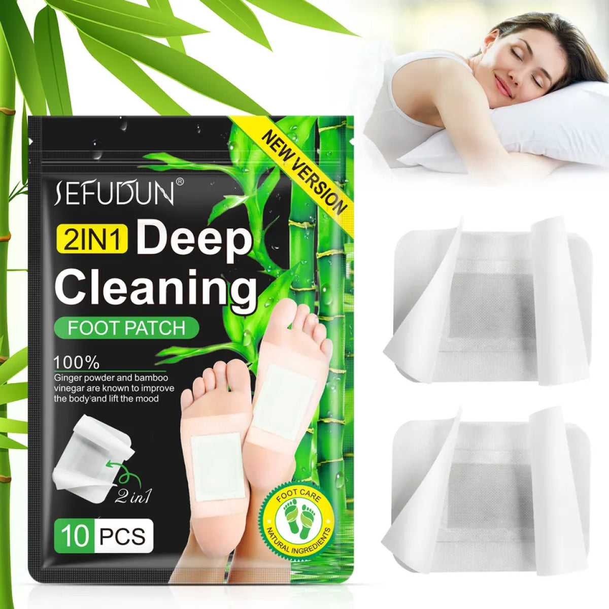 SEFUDUN Natural Detox Foot Patches with Bamboo Vinegar & Ginger, 10pcs