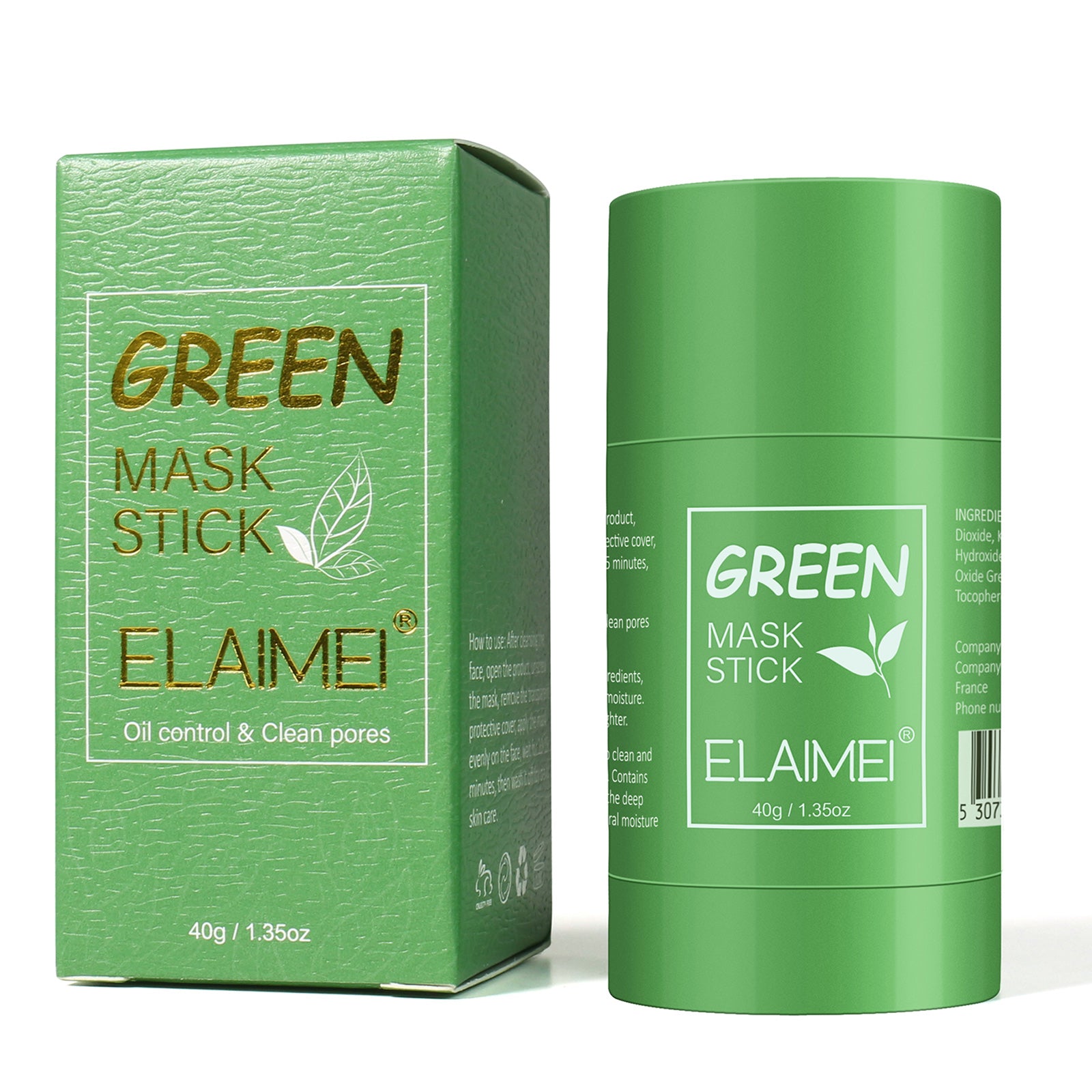 ELAIMEI Purifying Clay Stick Cleanser Mask for Face, Green Tea
