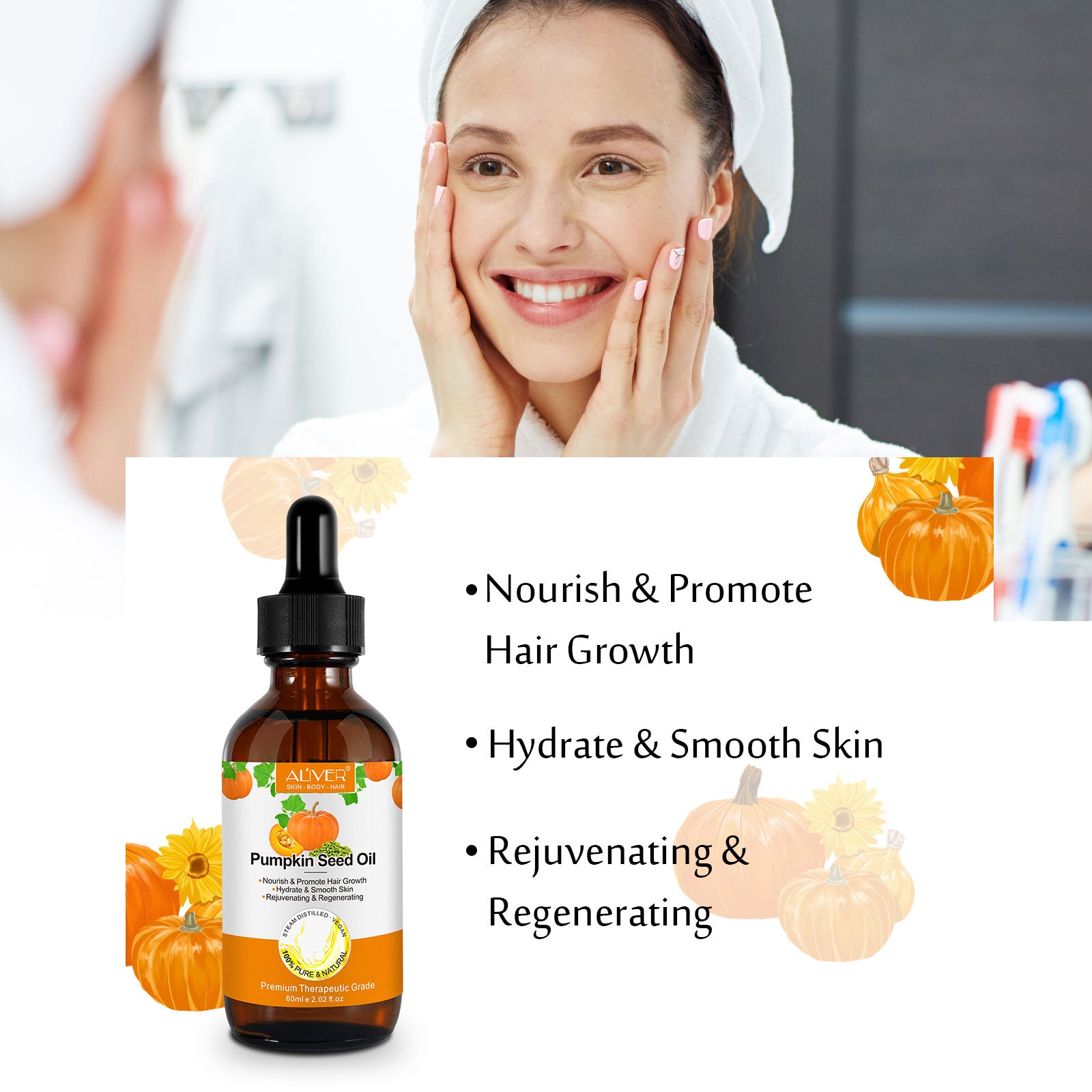 ALIVER Pure Pumpkin Seed Oil for Hair Growth, 60ml