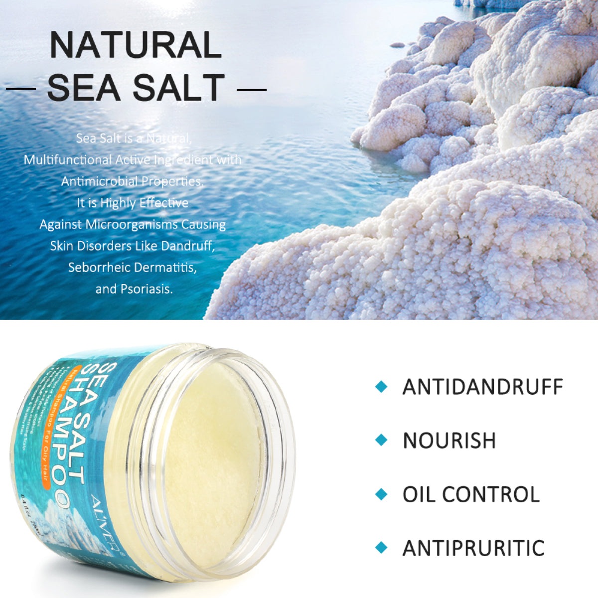 Aliver Natural Sea Salt Shampoo Hair Anti Dandruff Treatment