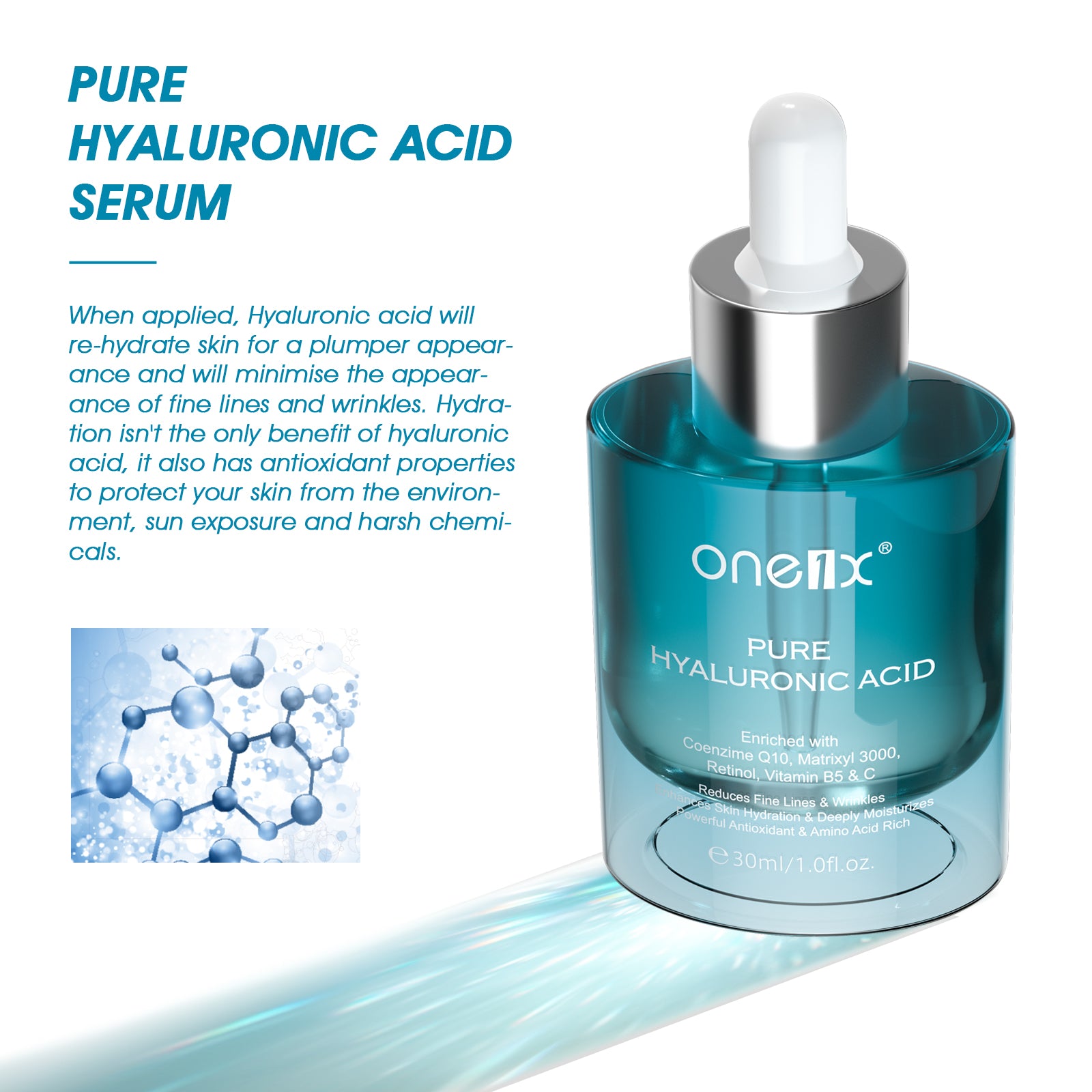 ONE1X Pure Hyaluronic Acid Face Serum, 30ml