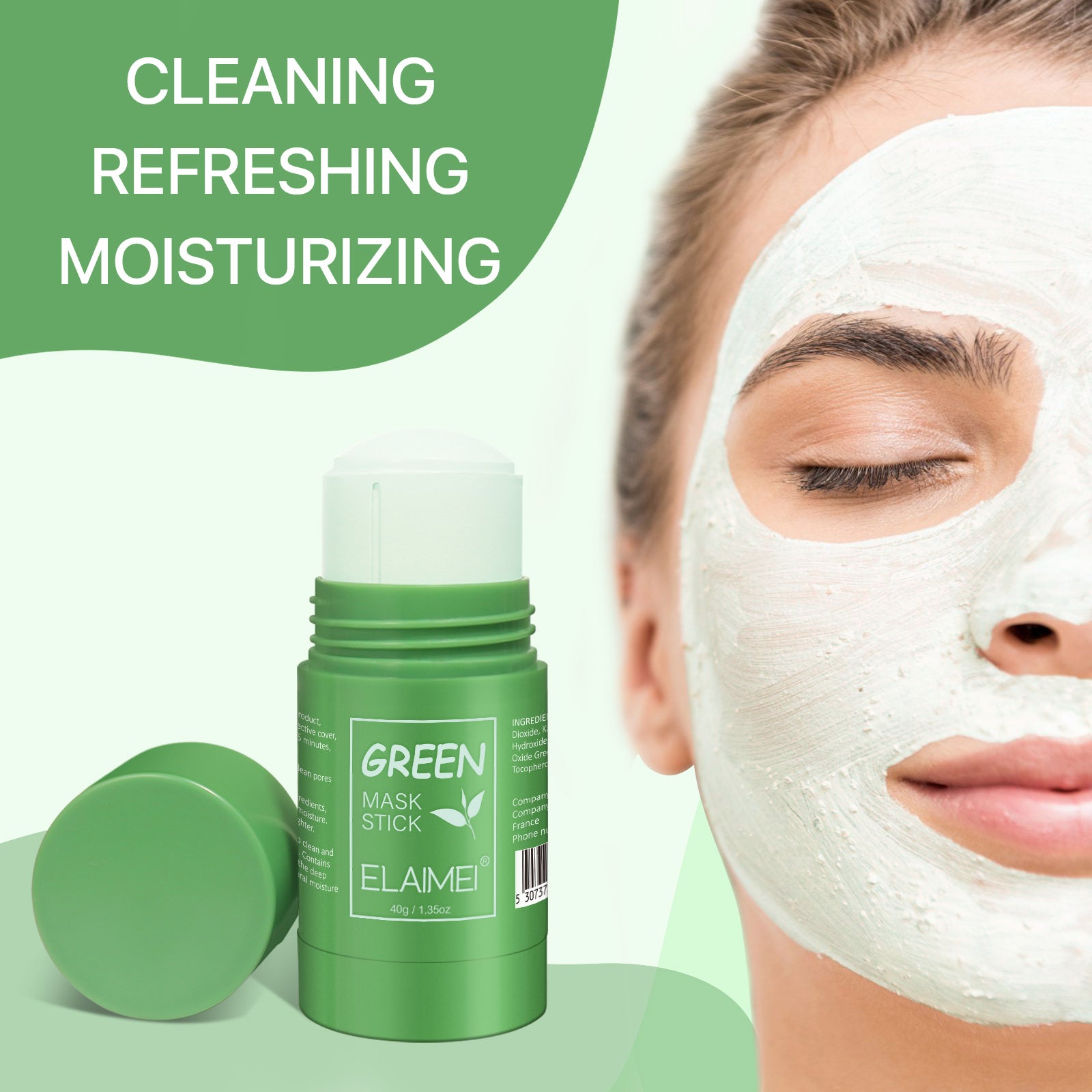 ELAIMEI Purifying Clay Stick Cleanser Mask for Face, Green Tea