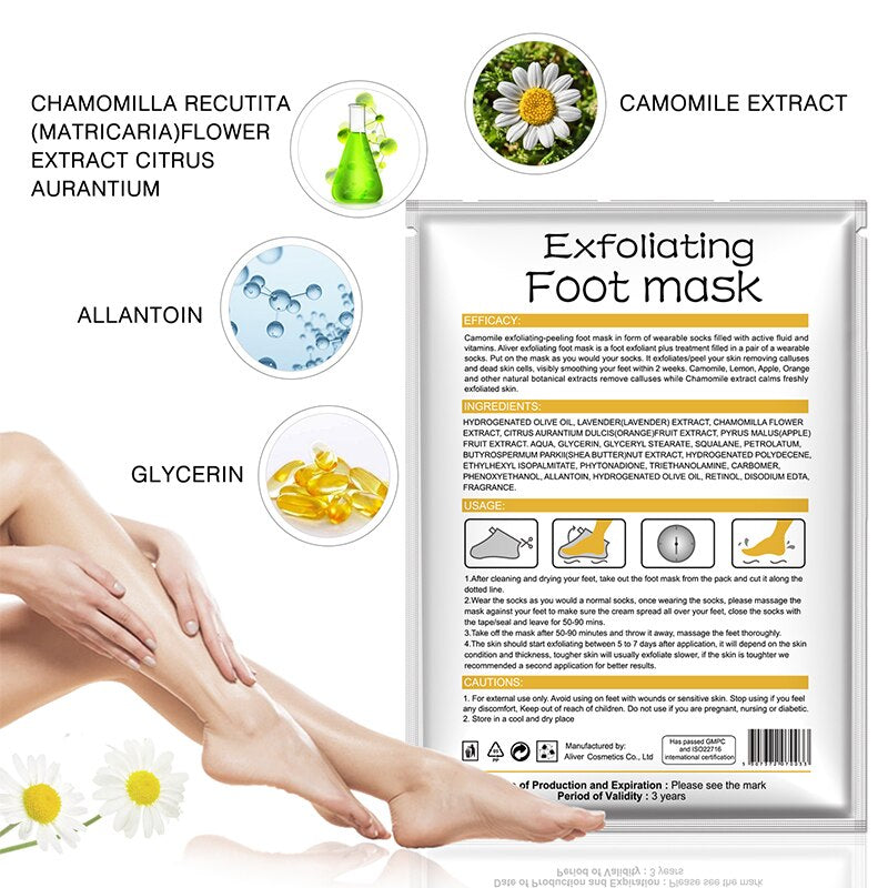 Aliver Сamomile Soft Foot Peel Mask for Feet Dead Skin Remover