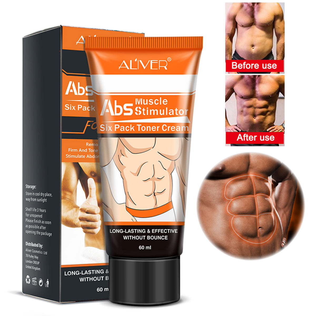 ALIVER Abs Muscle Stimulator Body Cream for Man, 60ml