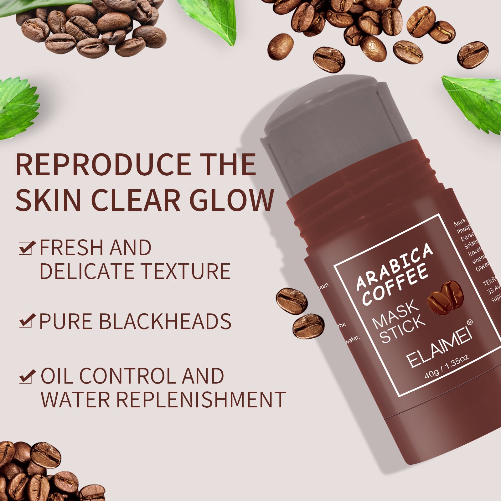 ELAIMEI Arabica Coffee Purifying Clay Mask Stick, 40g
