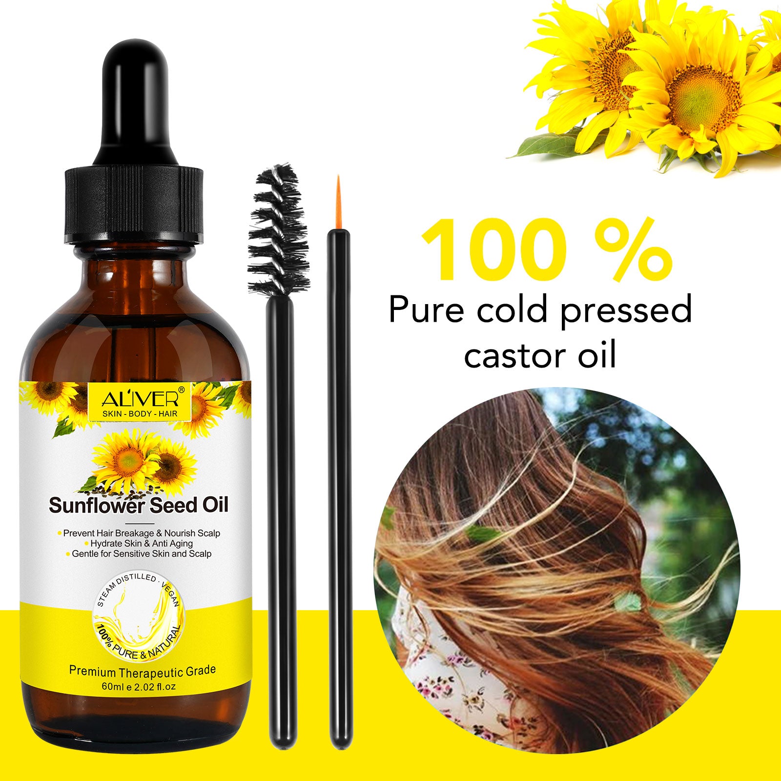 ALIVER Pure Sunflower Seed Oil for Hair, Body & Skin, 60ml