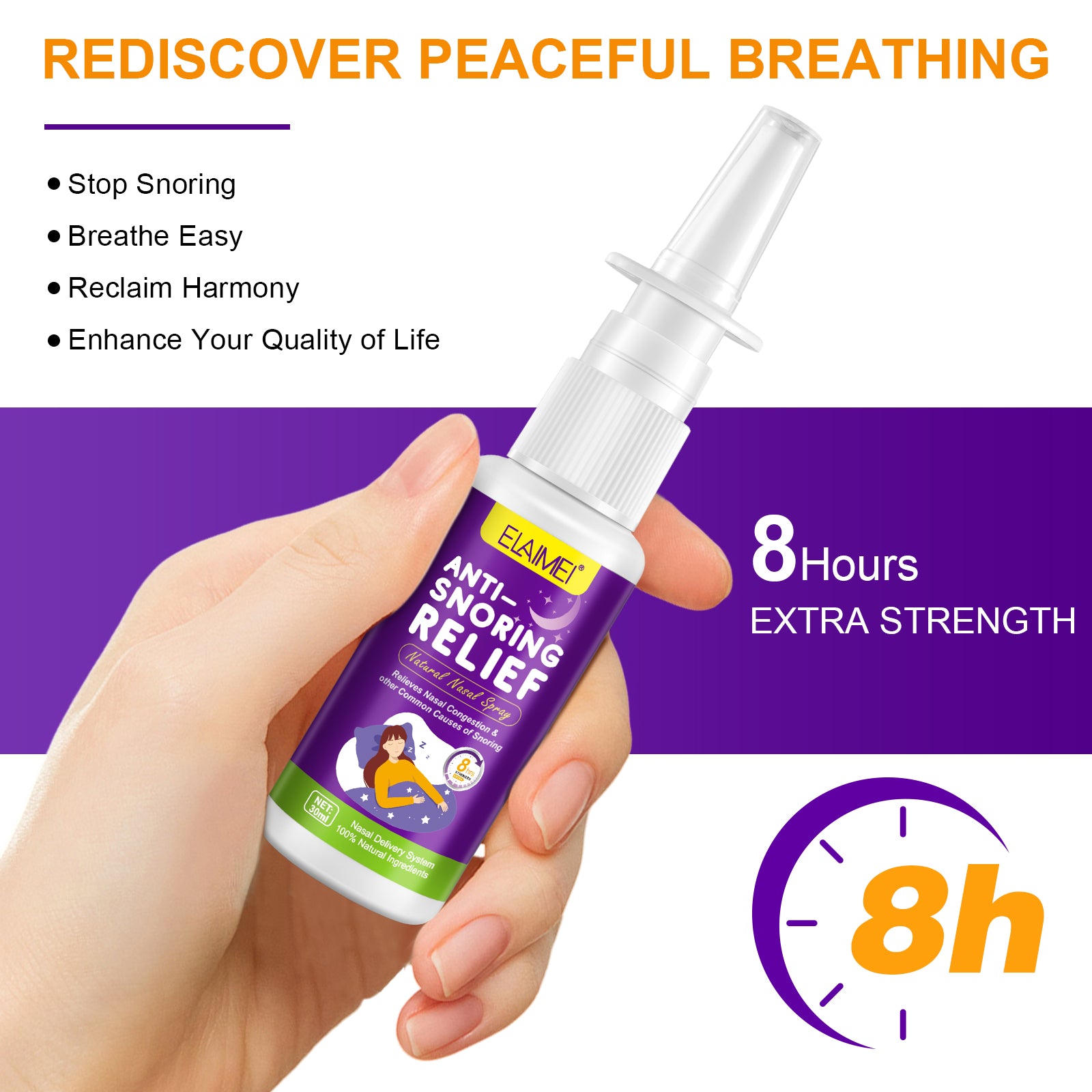 ELAIMEI Natural Anti Snoring Nasal Spray, 30ml