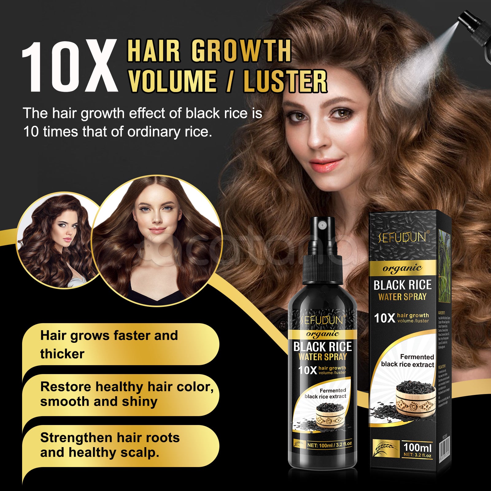 SEFUDUN Organic Black Rice Water Spray for Hair Growth, 100ml