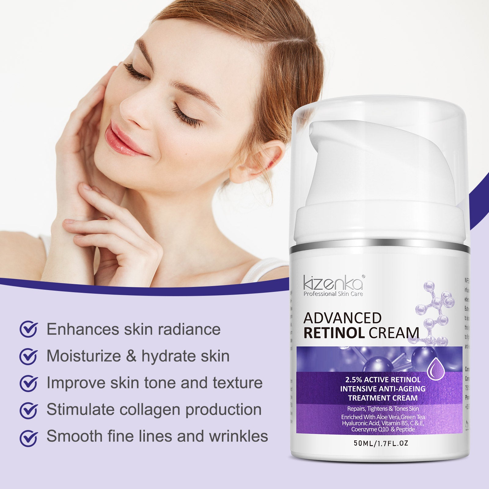 Kizenka Retinol Face Cream Moisturizer Skin Care Anti Aging Wrinkle Acne Treatment Day and Night Cream Dark Spot Remover