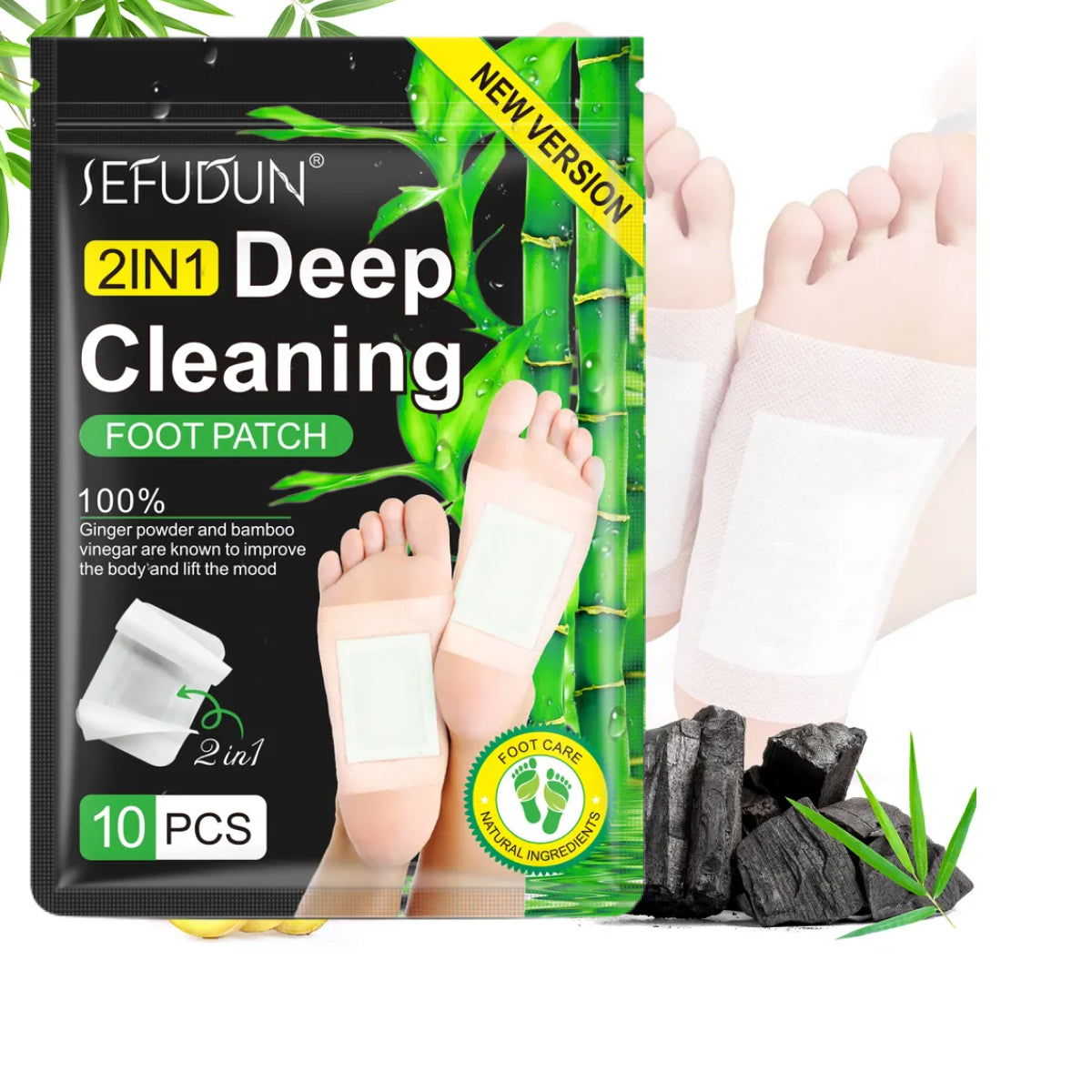 SEFUDUN Natural Detox Foot Patches with Bamboo Vinegar & Ginger, 10pcs