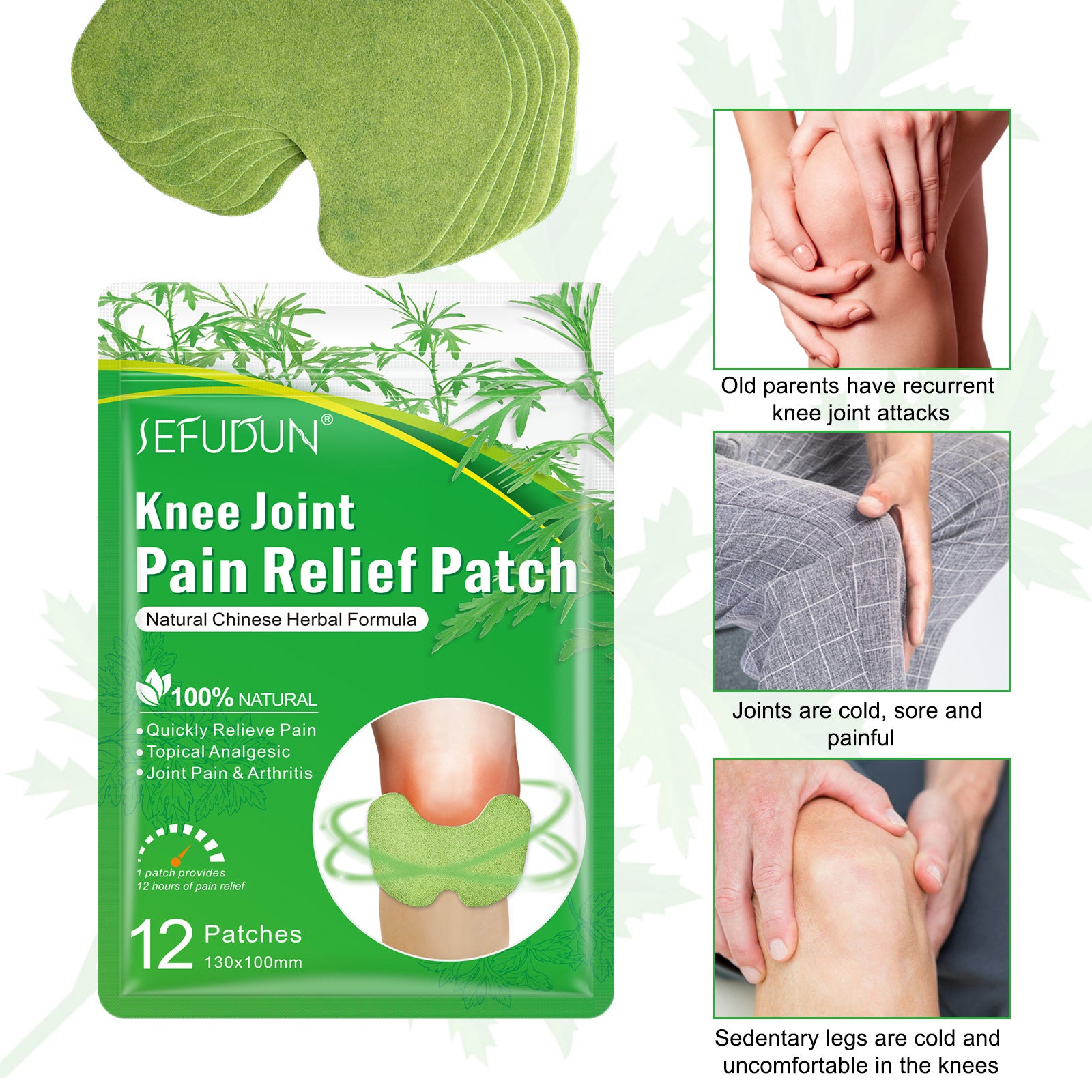 Sefudun Knee Joint Pain Relief Patches, pack of 12pcs