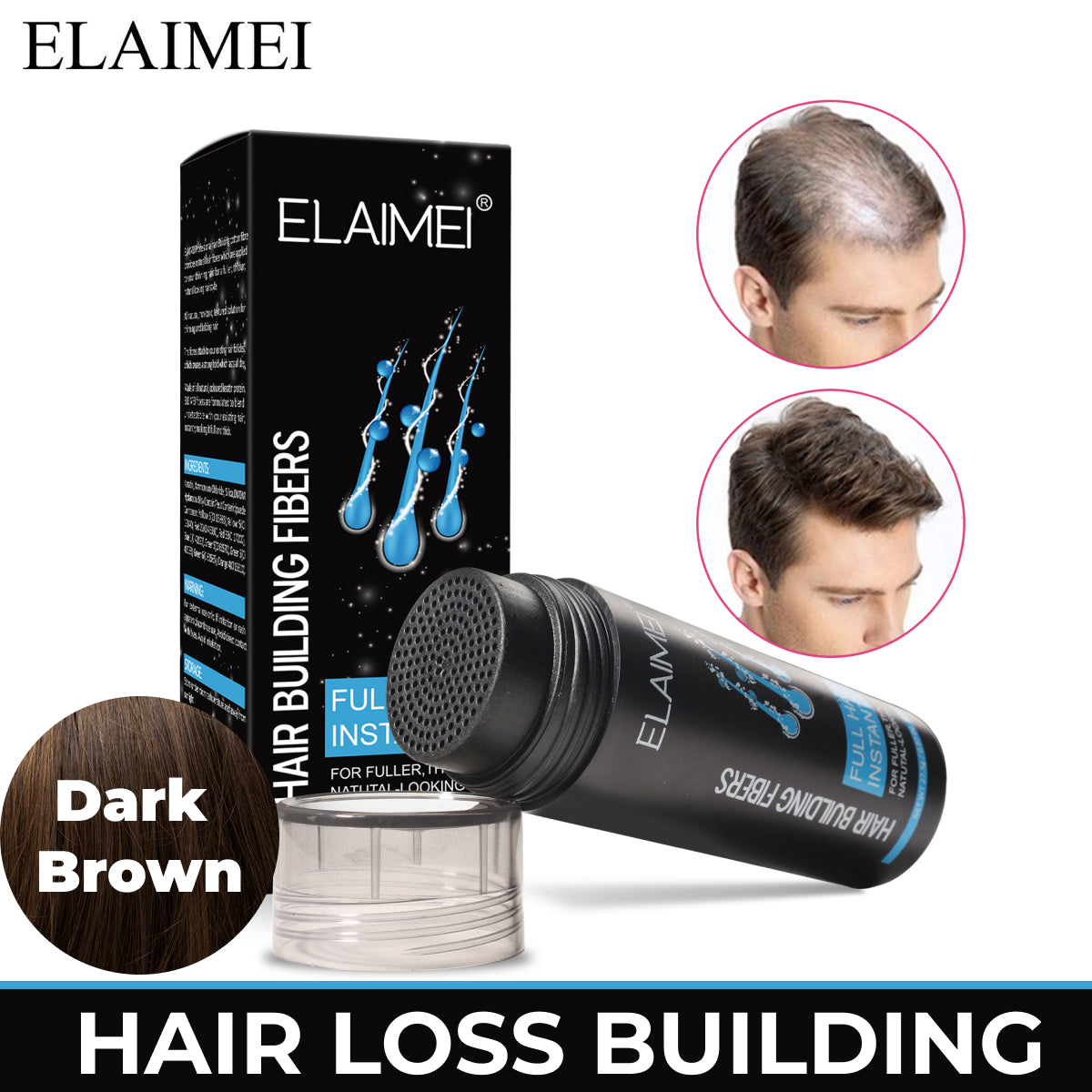 ELAIMEI Hair Loss Building Fibers, 27.5 g (Dark Brown)