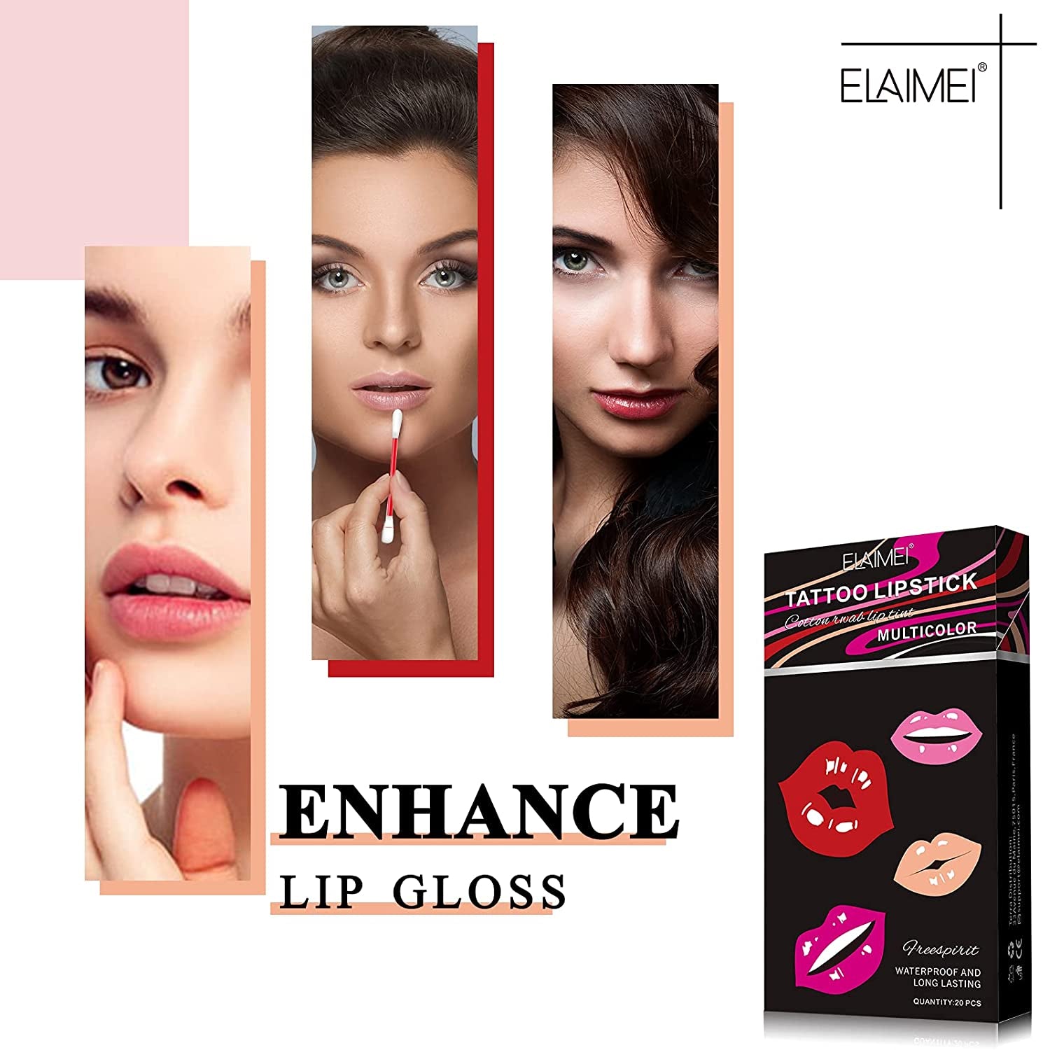 ELAIMEI Elaimei Tattoo Lipstick, Cotton Swab 20pcs