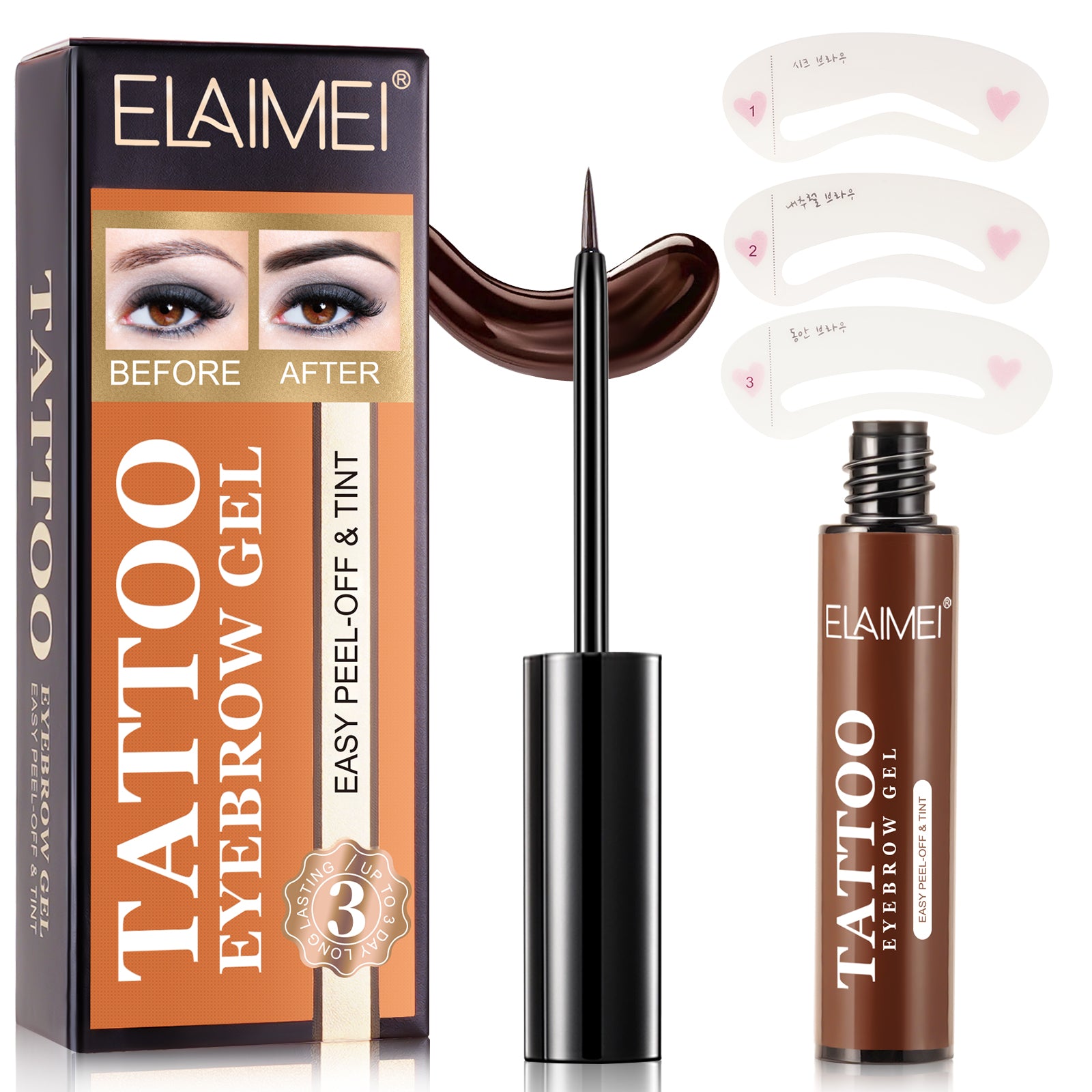 ELAIMEI Tattoo Eyebrow Gel, Peel Off Tint (Light Brown)