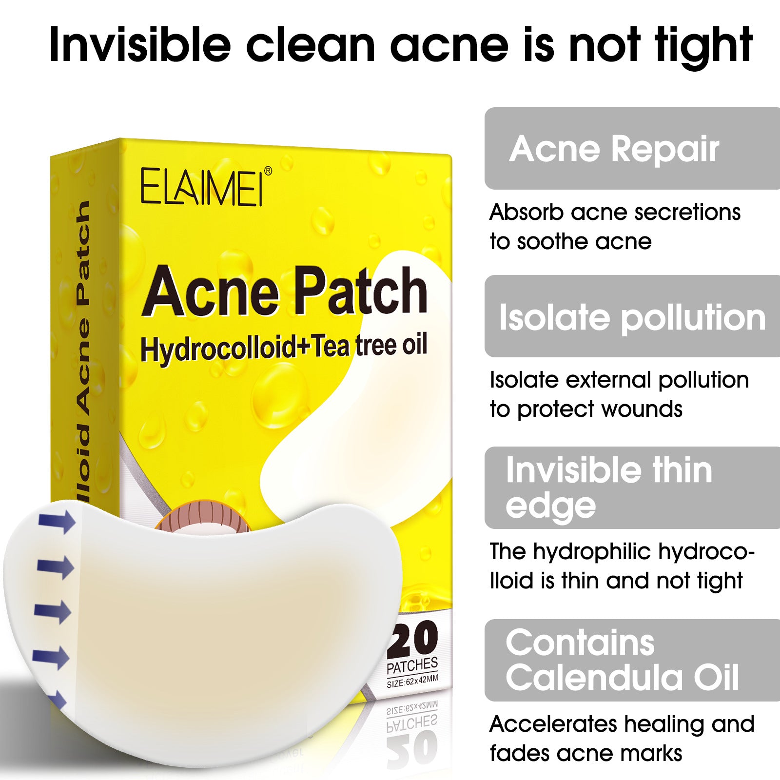 ELAIMEI Acne Pimple Patches for Face, 20pcs