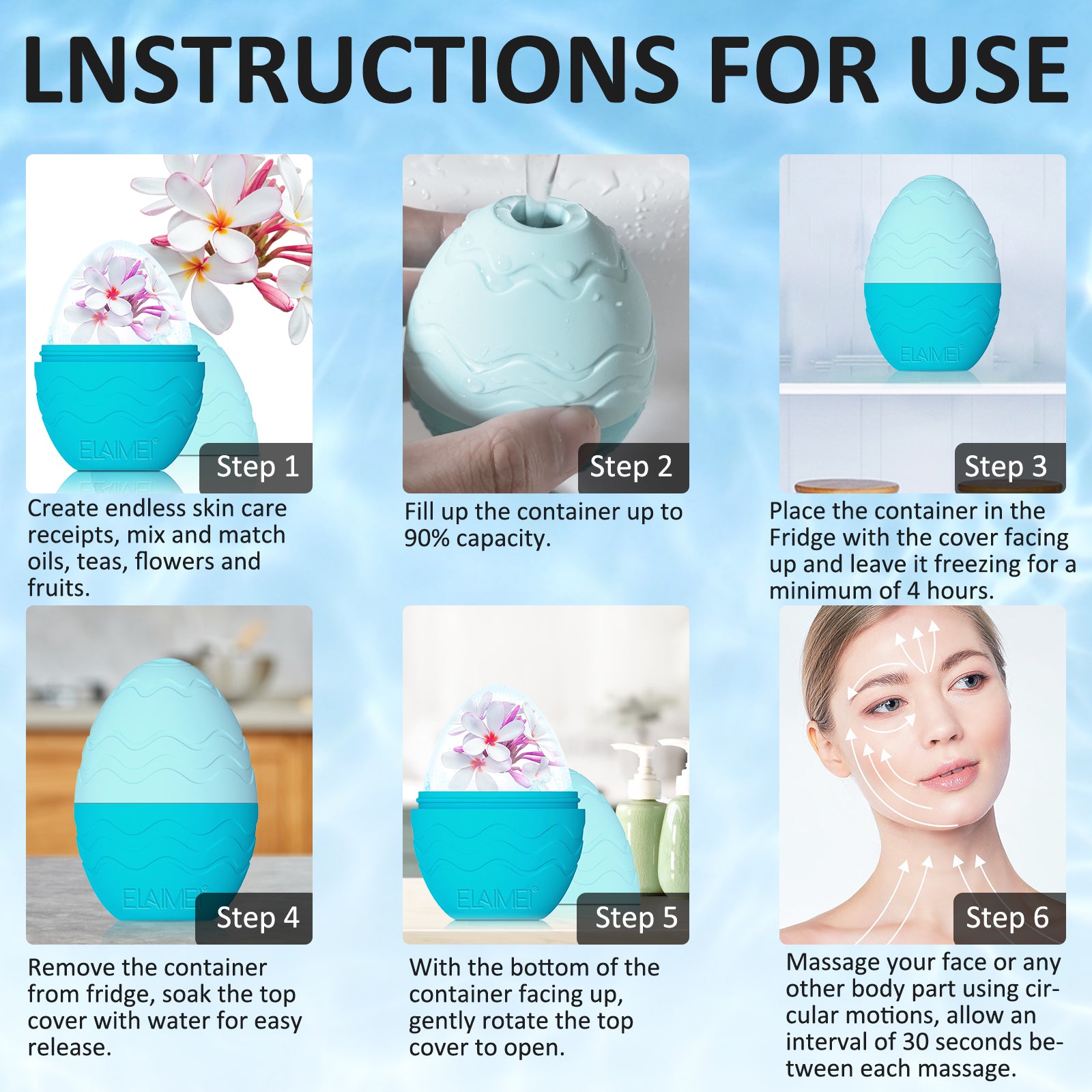 ELAIMEI Ice Roller Facial Cube Massager, Blue