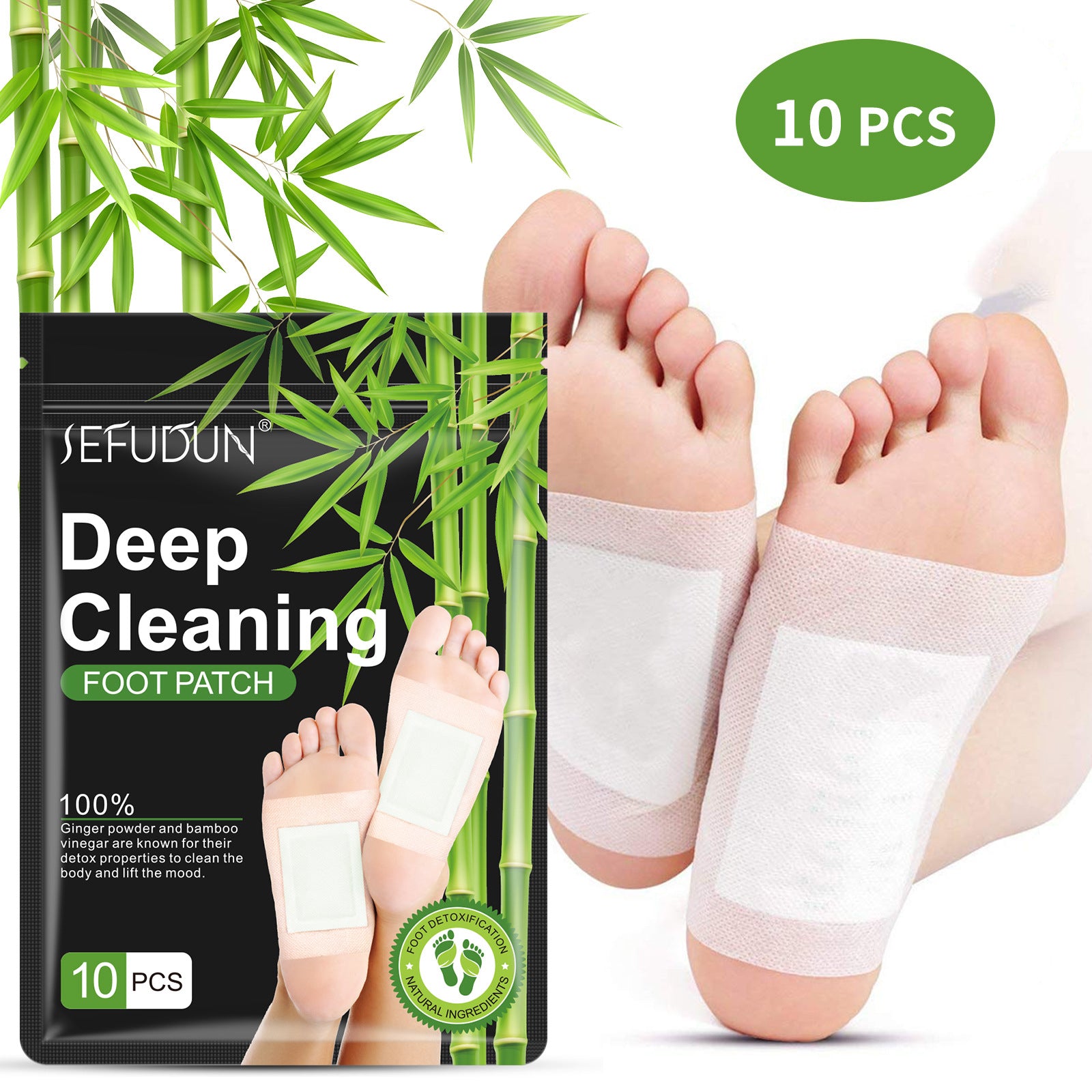 SEFUDUN Deep Cleaning Detox Foot Patches with Bamboo Vinegar & Ginger, 10pcs