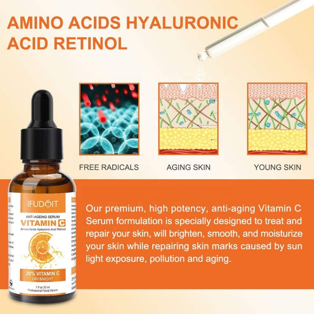 IFUDOIT 20% Vitamin C Serum for Face Skin Moisturizer 30ml