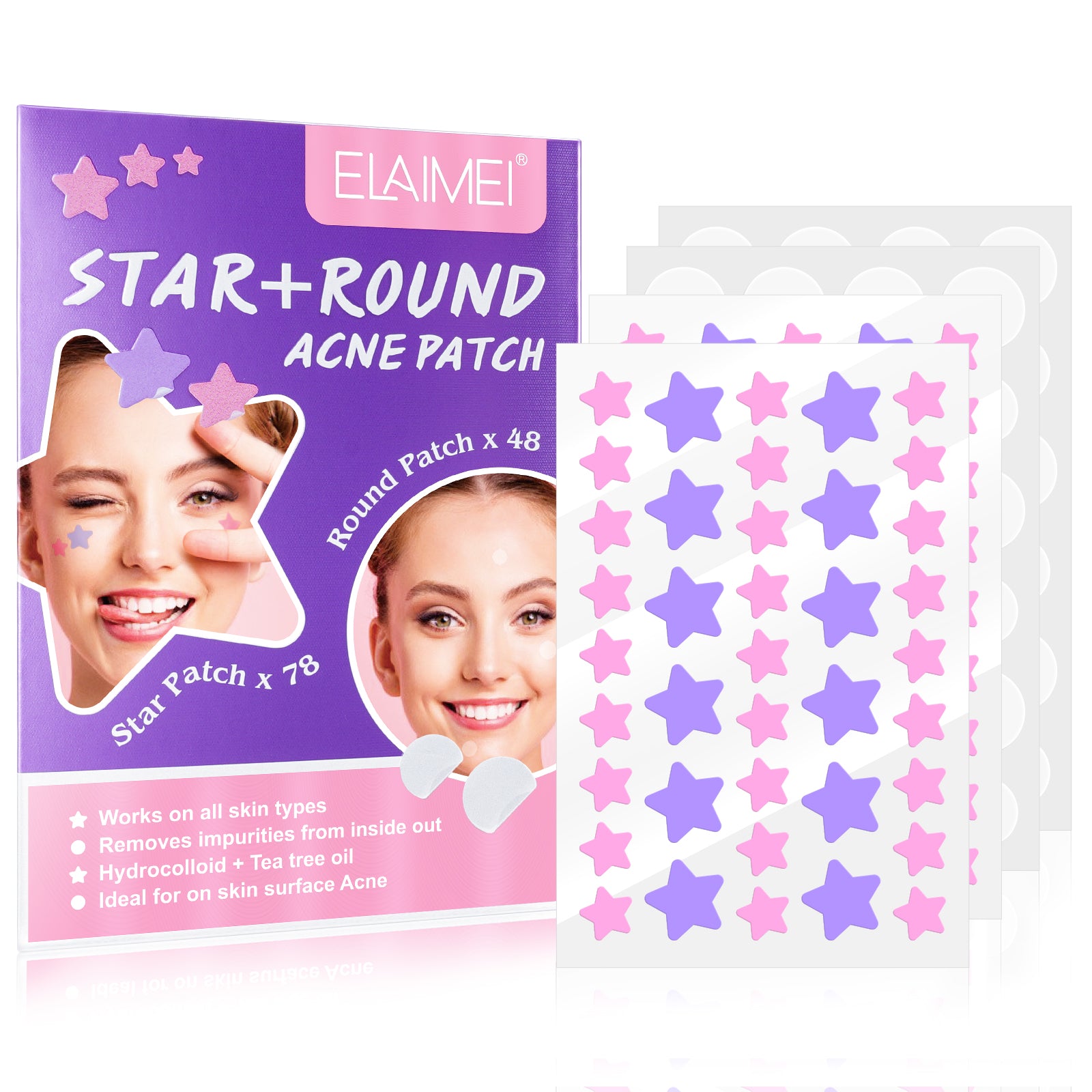 ELAIMEI Stars + Round Pimple Patches, pack of 126pcs