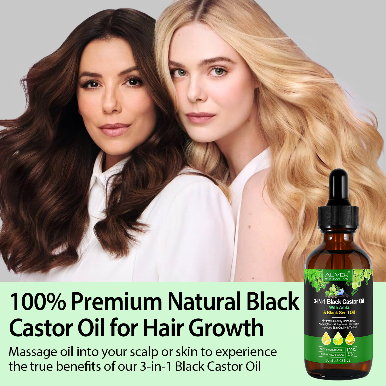 ALIVER Natural 3-in-1 Black Castor Oil with Amla & Black Seed Oil, 60ml