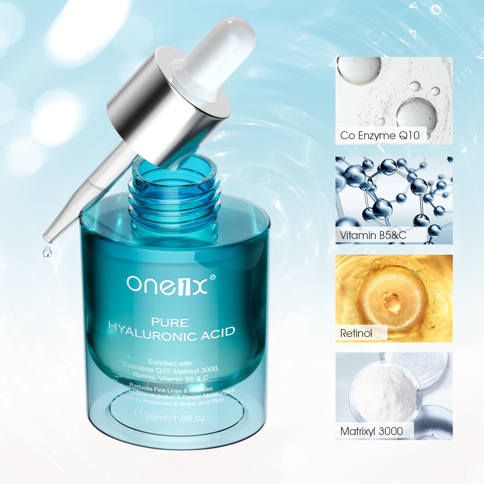ONE1X Pure Hyaluronic Acid Face Serum, 30ml