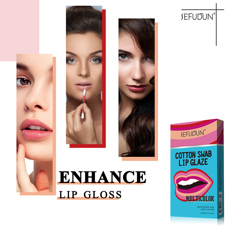 SEFUDUN Cotton Swab Lip Glaze, Multicolor Lipstick (20pcs)