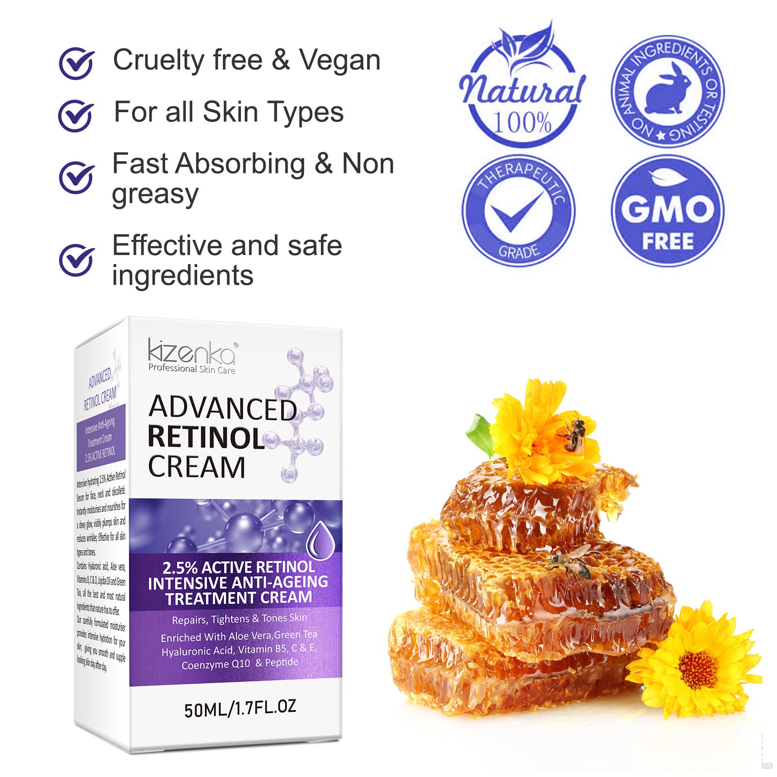 Kizenka Retinol Face Cream Moisturizer Skin Care Anti Aging Wrinkle Acne Treatment Day and Night Cream Dark Spot Remover