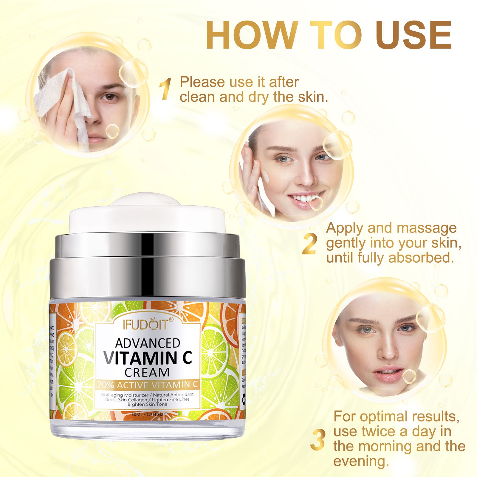 Ifudoit Facial Vitamin C Cream Face Anti-Aging Moisturizer Retinol Wrinkle Skin Care Hydrating Repair Reduce Fine Line Hyaluronic Acid