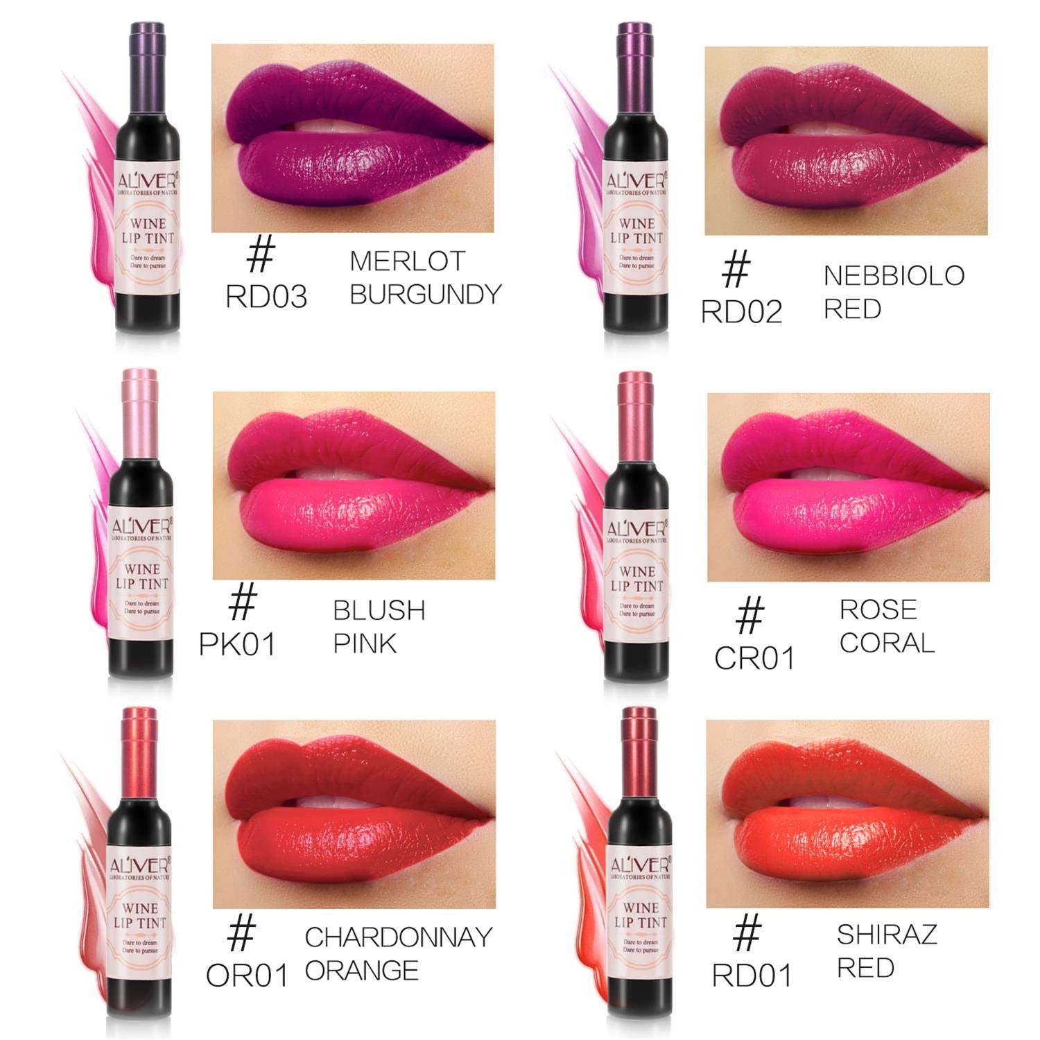 Aliver Lip Tint Gloss Wine Bottle Style Stain Lipstick 6 Colors Set