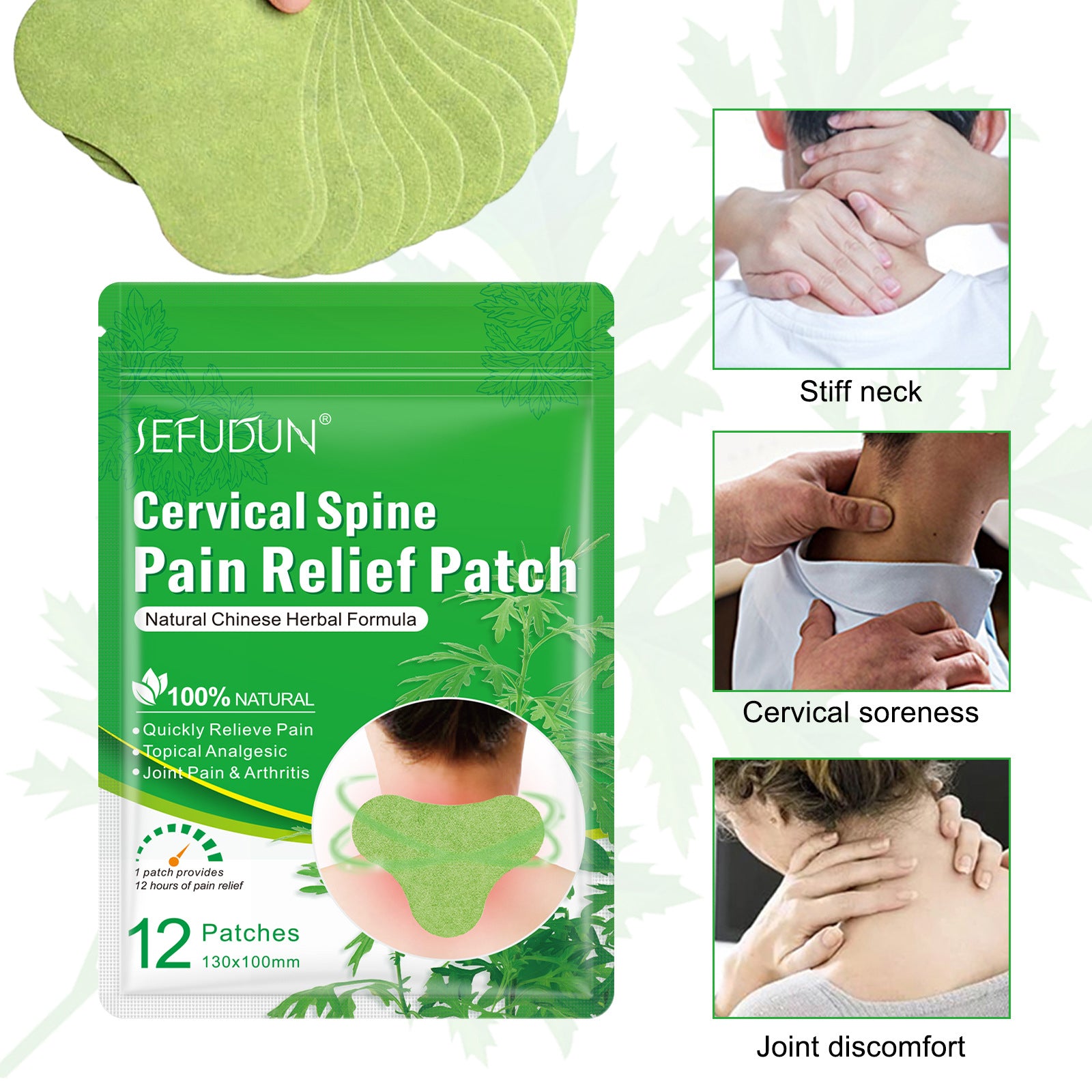 SEFUDUN Cervical Spine Pain Relief Patches, pack of 12pcs