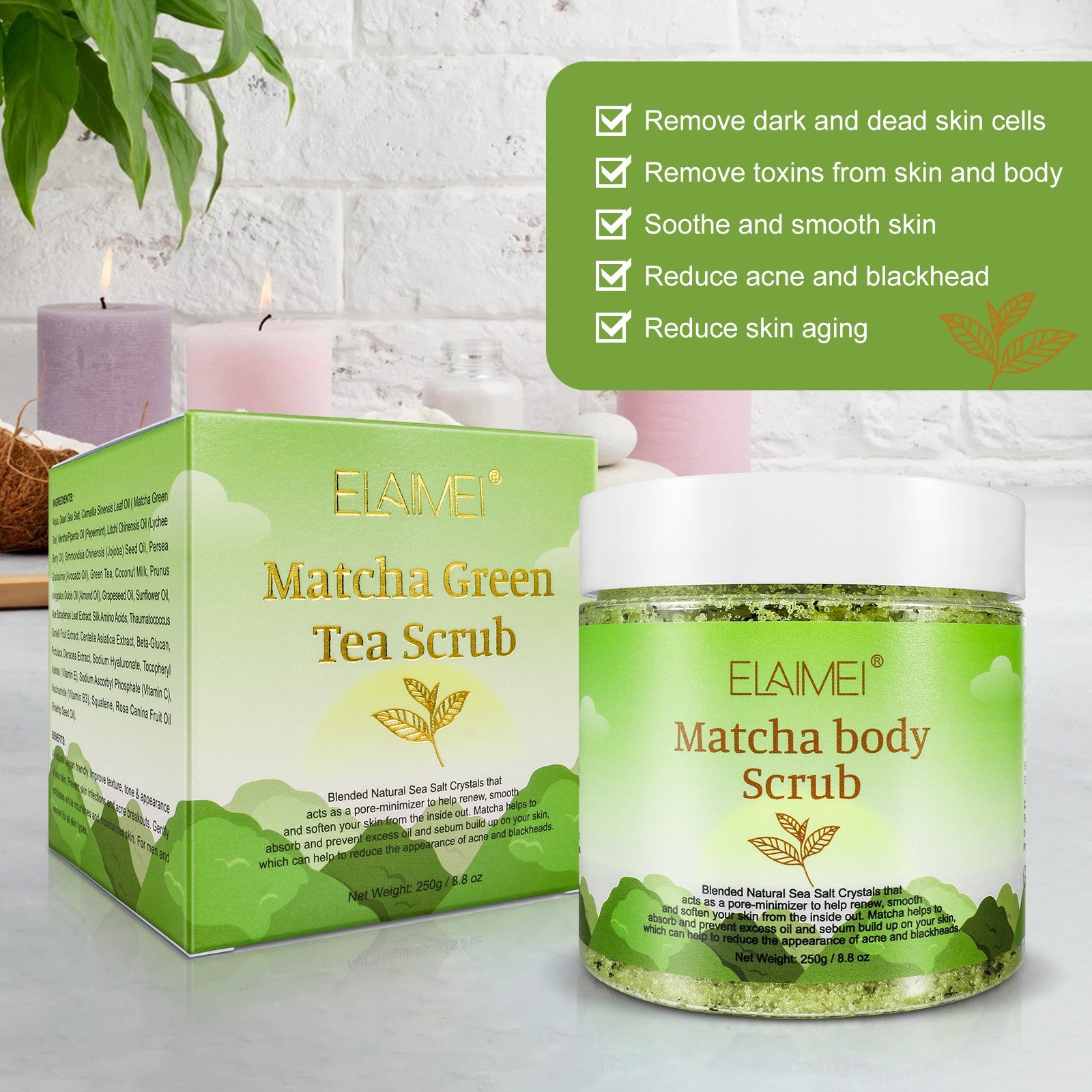 ELAIMEI Exfoliating Matcha Body Scrub, 250g