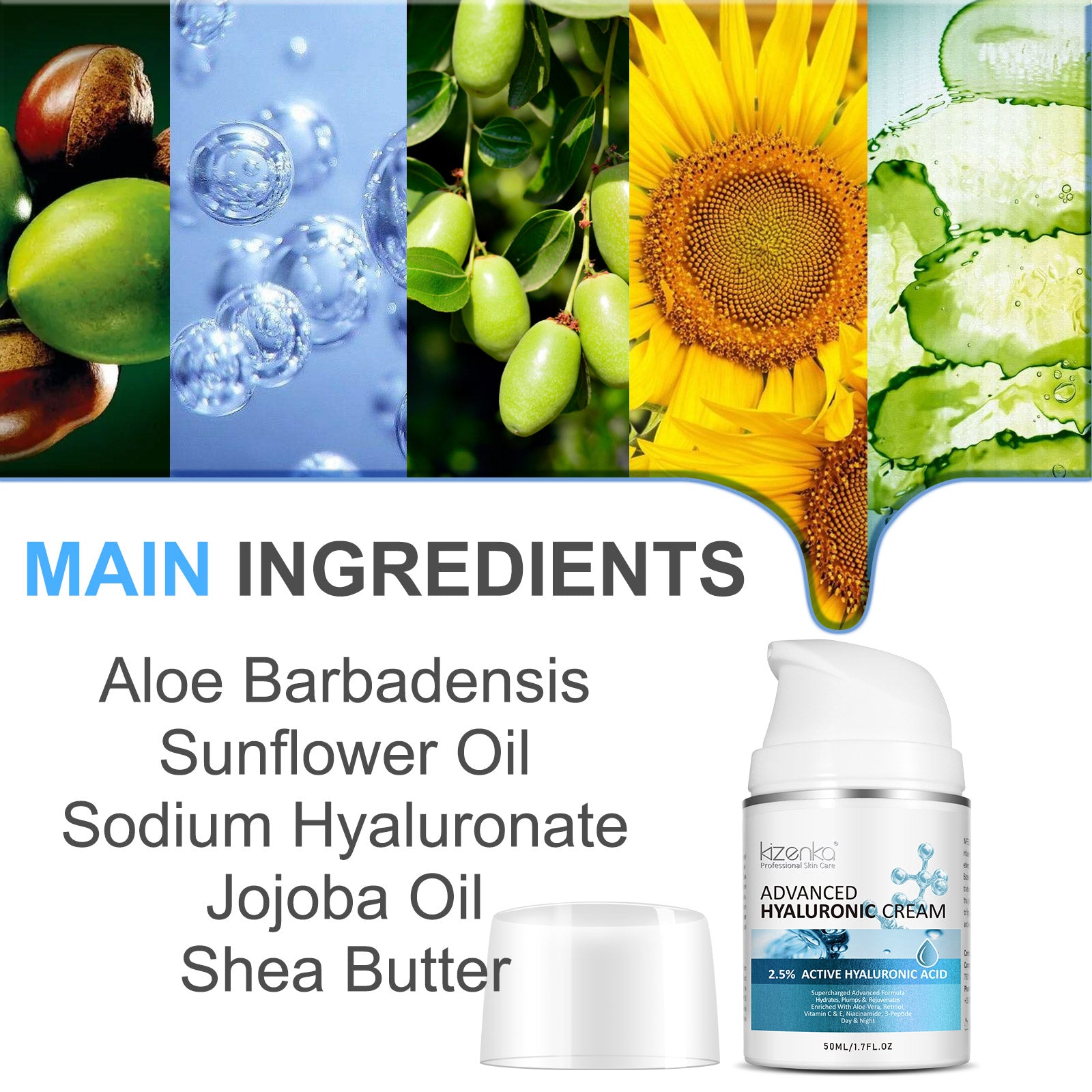 Kizenka Hyaluronic Acid Face Cream Moisturizing Anti Aging Wrinkle Remover Repair Skin Care Retinol Fine Line Repair Niacinamide Day Night