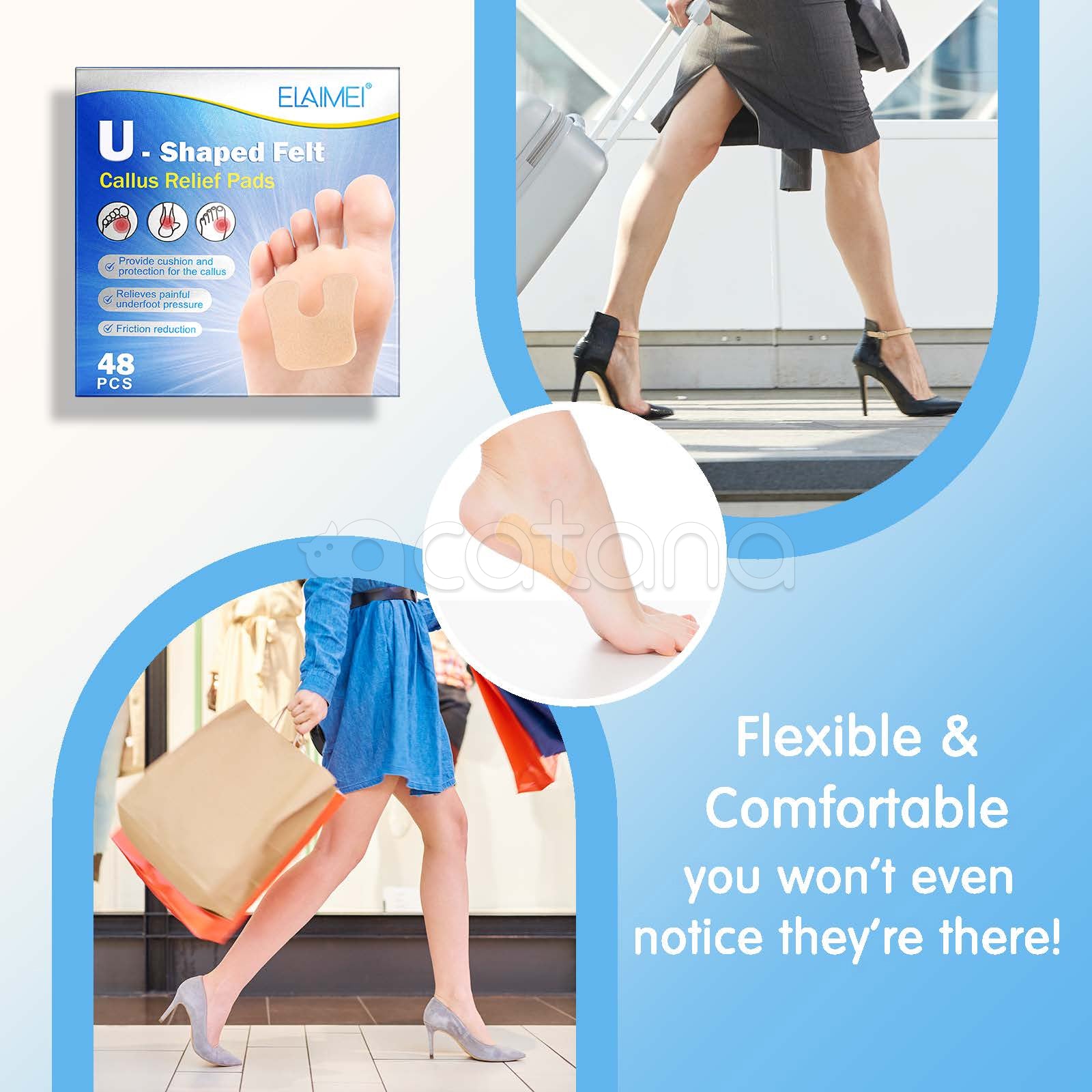 ELAIMEI U-Shaped Felt Callus Pads for Feet Pain Relief & Foot Protection, pack of 48pcs