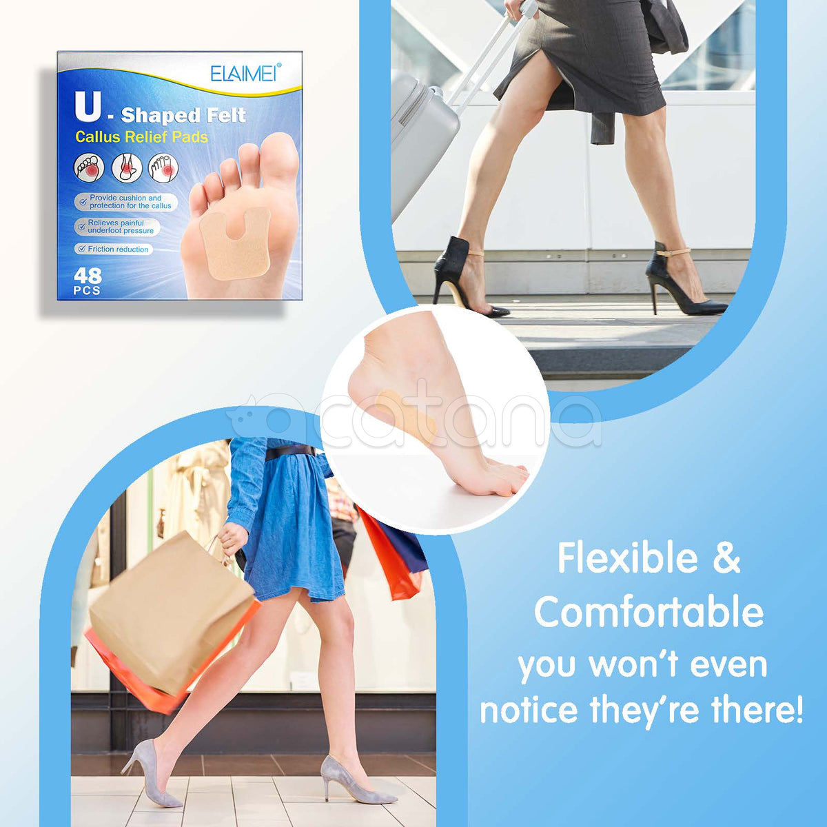 ELAIMEI U-Shaped Felt Callus Pads for Feet Pain Relief & Foot Protection, pack of 48pcs