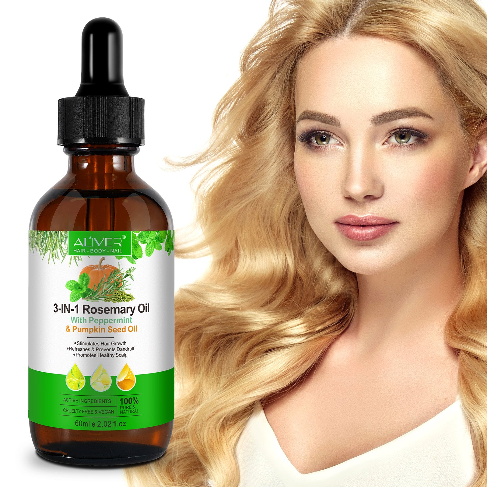 ALIVER Natural 3-in-1 Rosemary Oil with Peppermint & Pumpkin Seed Oil, 60ml