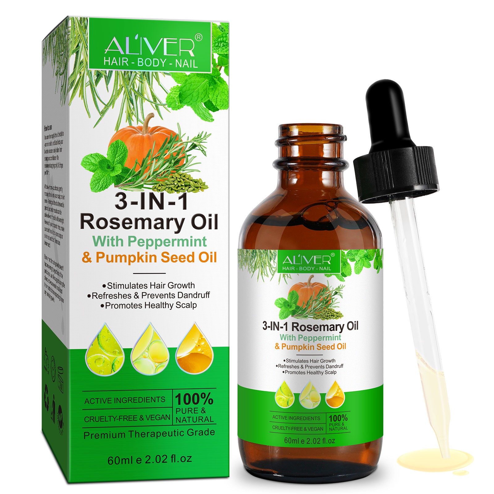 ALIVER Natural 3-in-1 Rosemary Oil with Peppermint & Pumpkin Seed Oil, 60ml